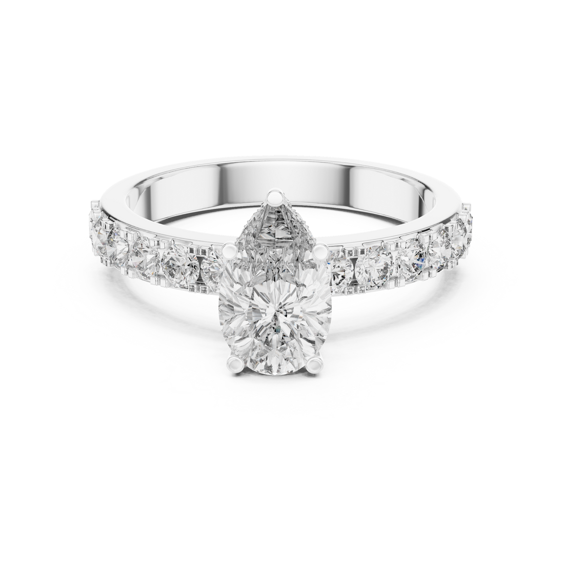 Pear-Cut Diamond Engagement Ring with Hidden Halo & Accent Shank