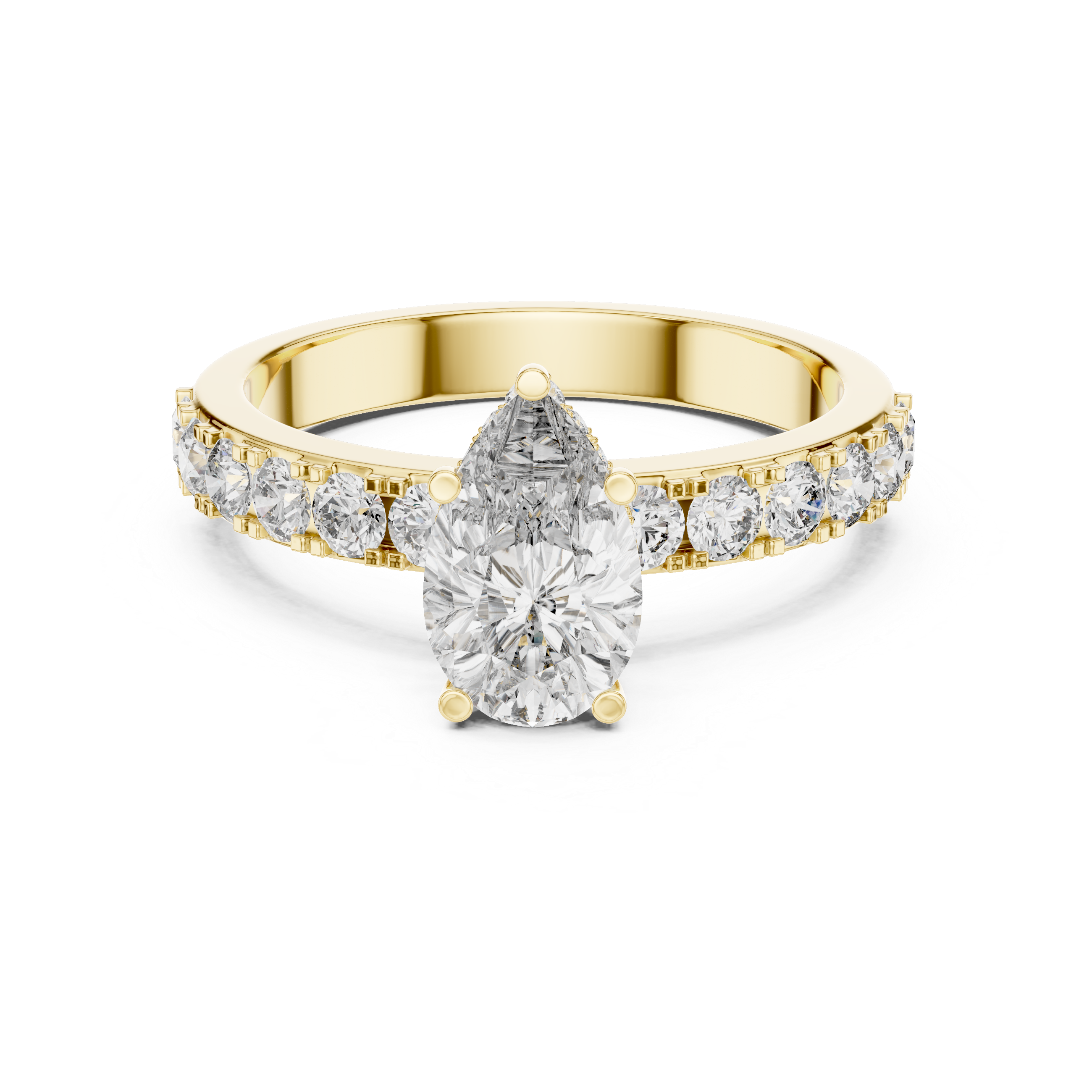 Pear-Cut Diamond Engagement Ring with Hidden Halo & Accent Shank