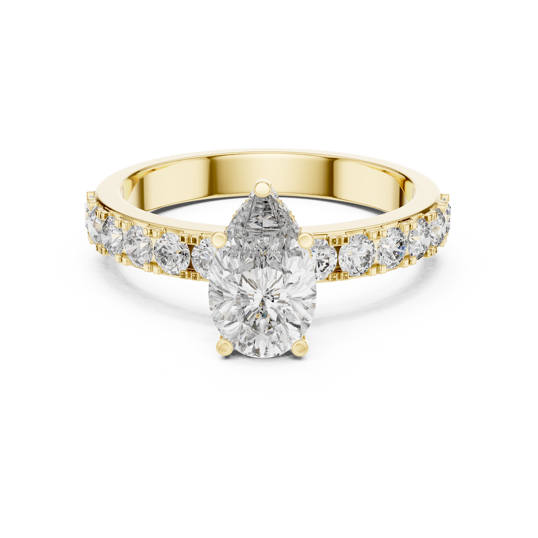Pear-Cut Diamond Engagement Ring with Hidden Halo & Accent Shank