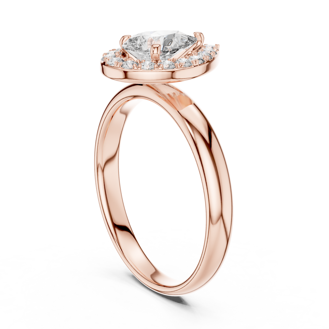 Pear-Cut Halo Engagement Ring with Plain Band