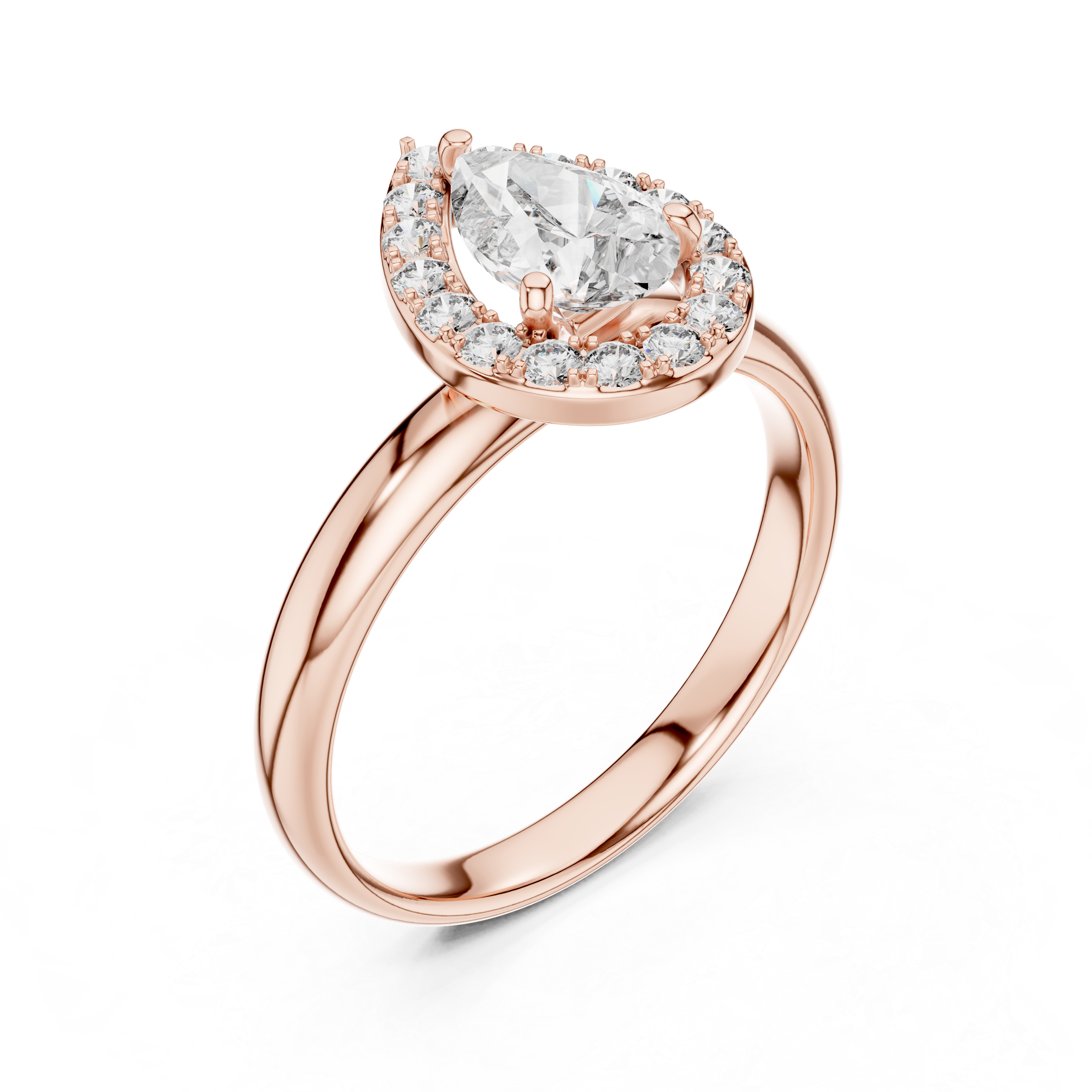 Pear-Cut Halo Engagement Ring with Plain Band