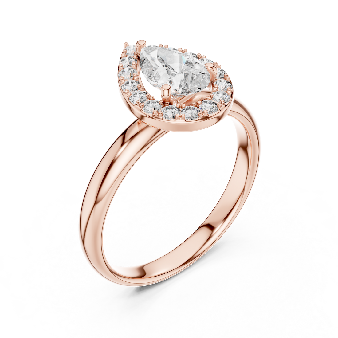 Pear-Cut Halo Engagement Ring with Plain Band