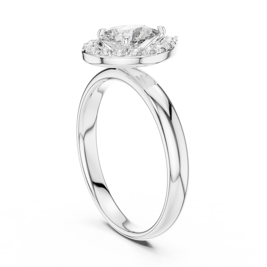 Pear-Cut Halo Engagement Ring with Plain Band
