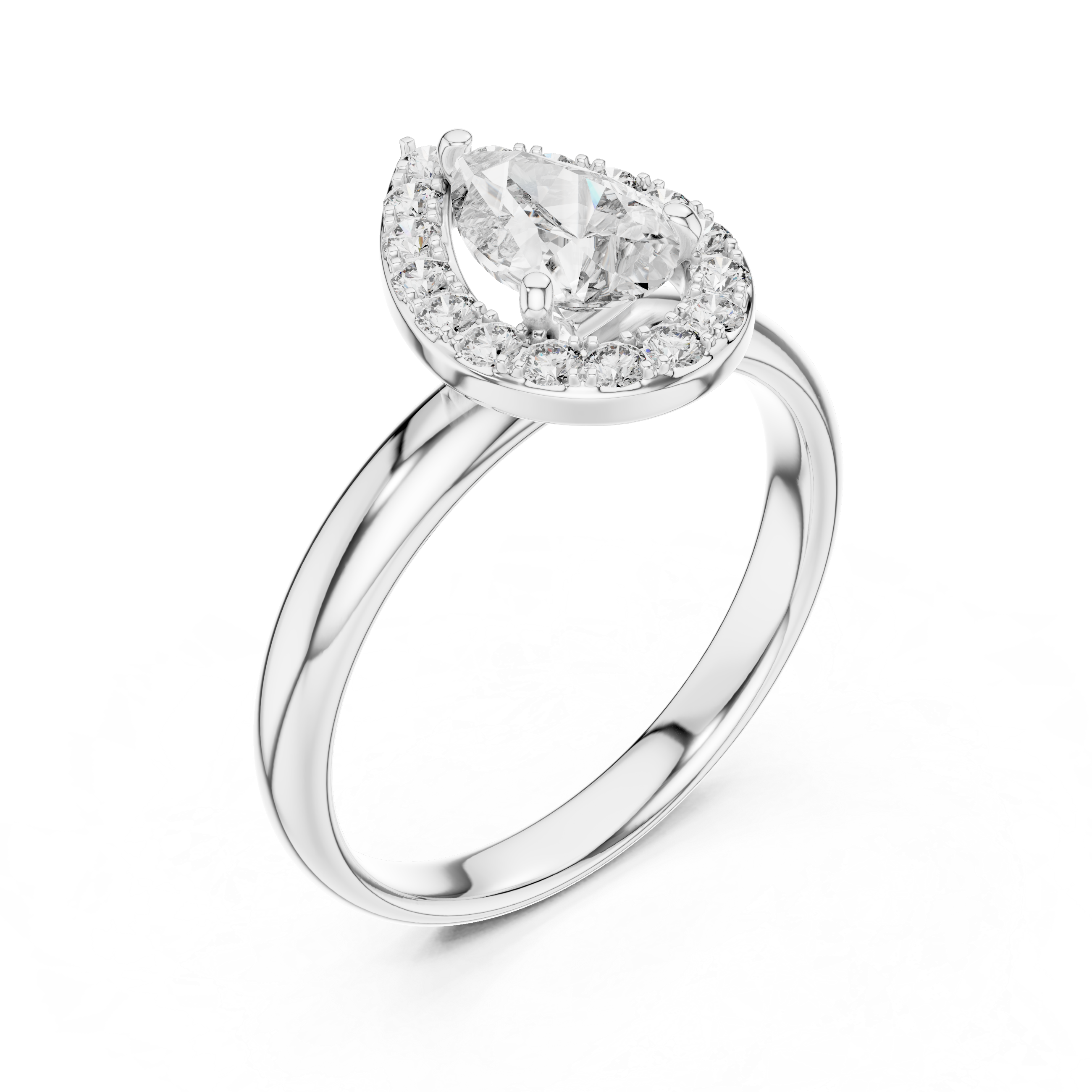 Pear-Cut Halo Engagement Ring with Plain Band