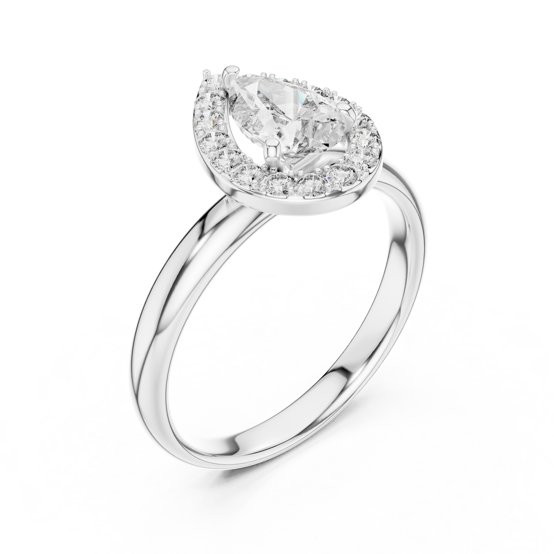Pear-Cut Halo Engagement Ring with Plain Band