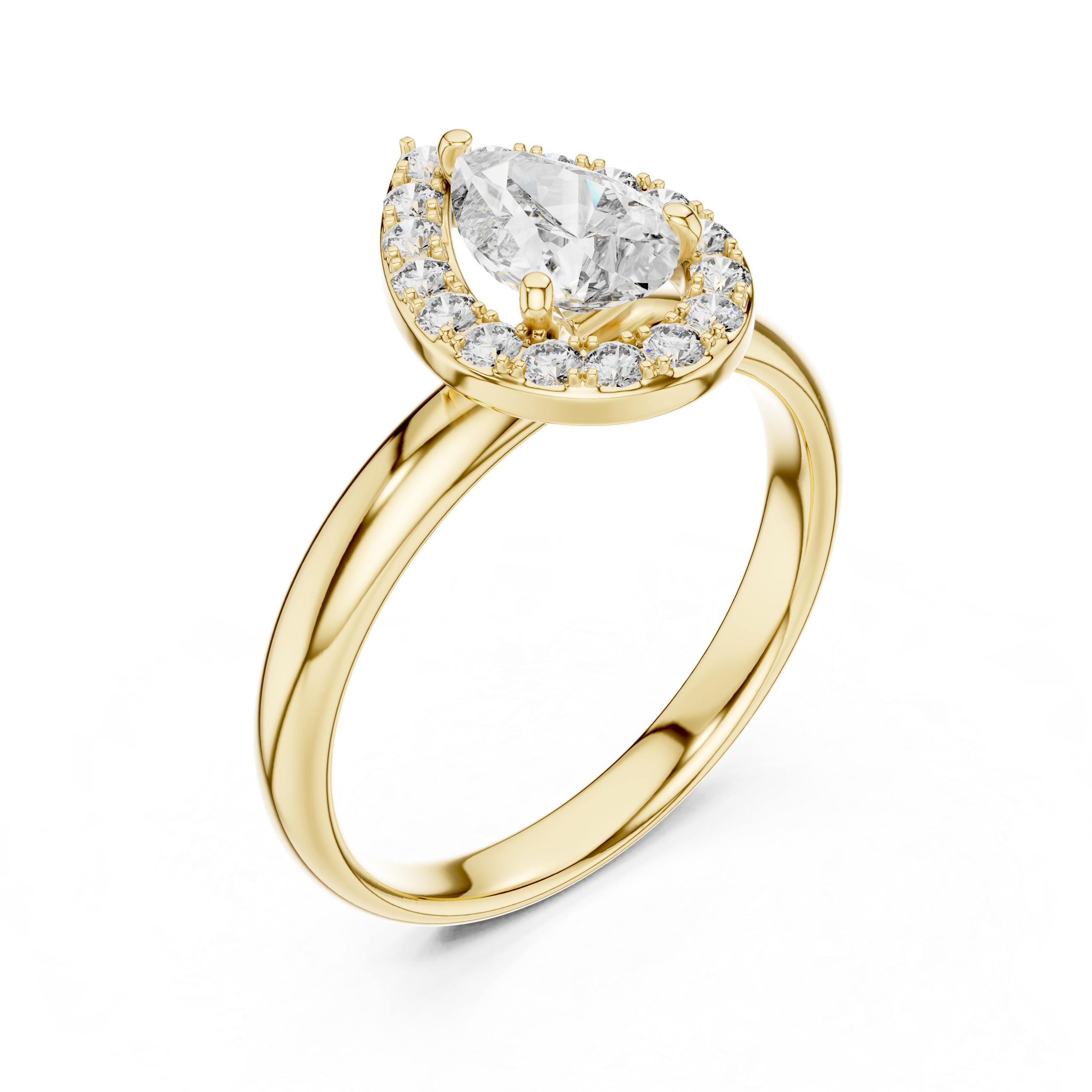 Pear-Cut Halo Engagement Ring with Plain Band
