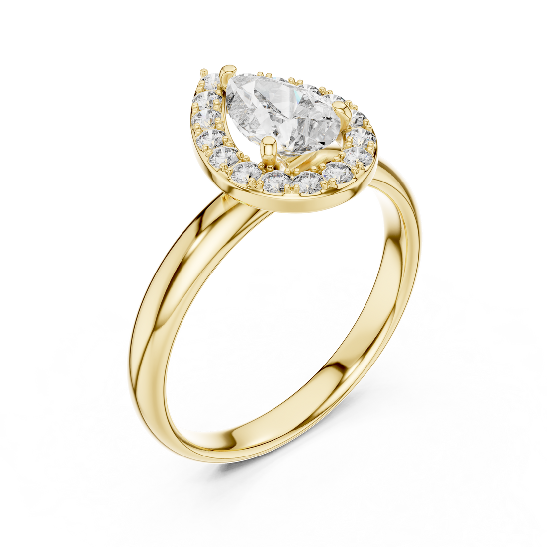 Pear-Cut Halo Engagement Ring with Plain Band