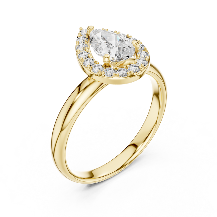 Pear-Cut Halo Engagement Ring with Plain Band