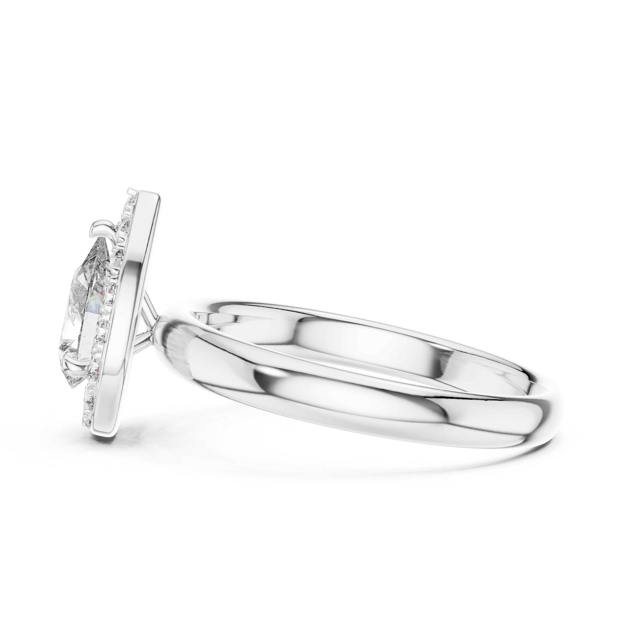 Pear-Cut Halo Engagement Ring with Plain Band