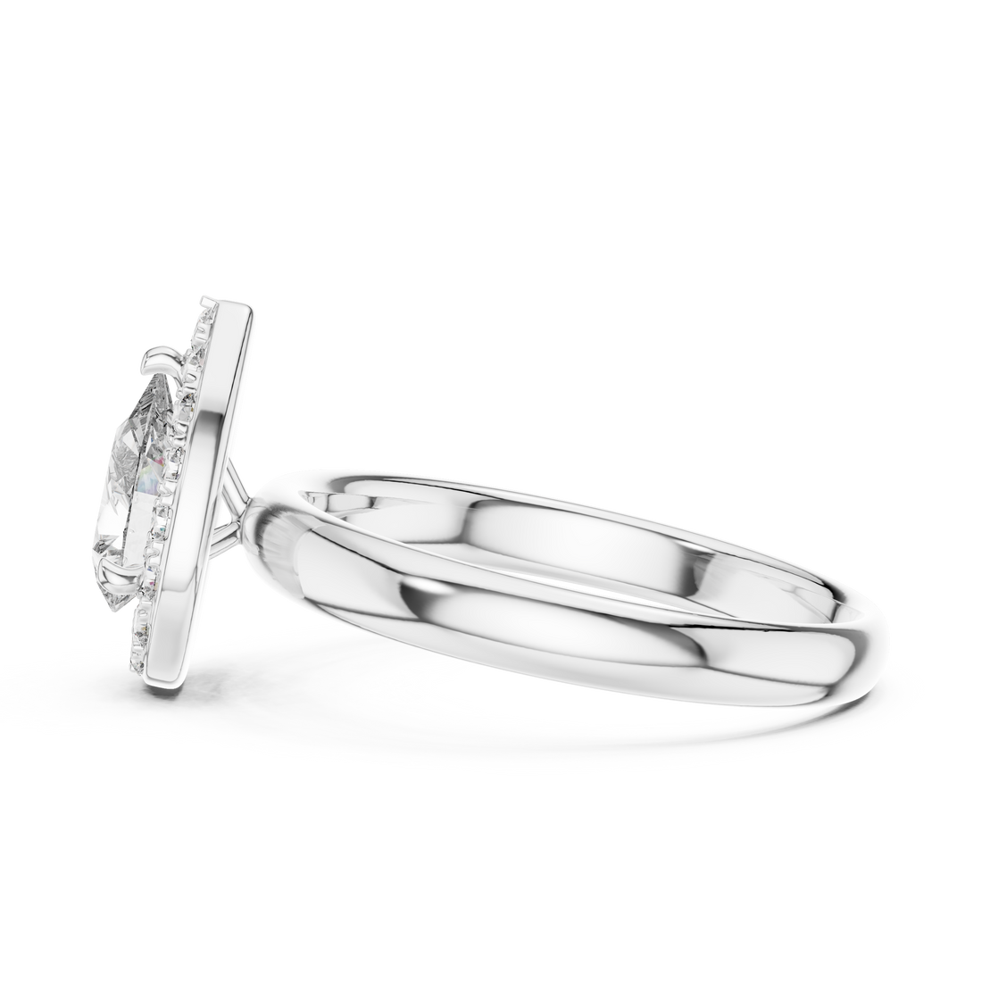 Pear-Cut Halo Engagement Ring with Plain Band