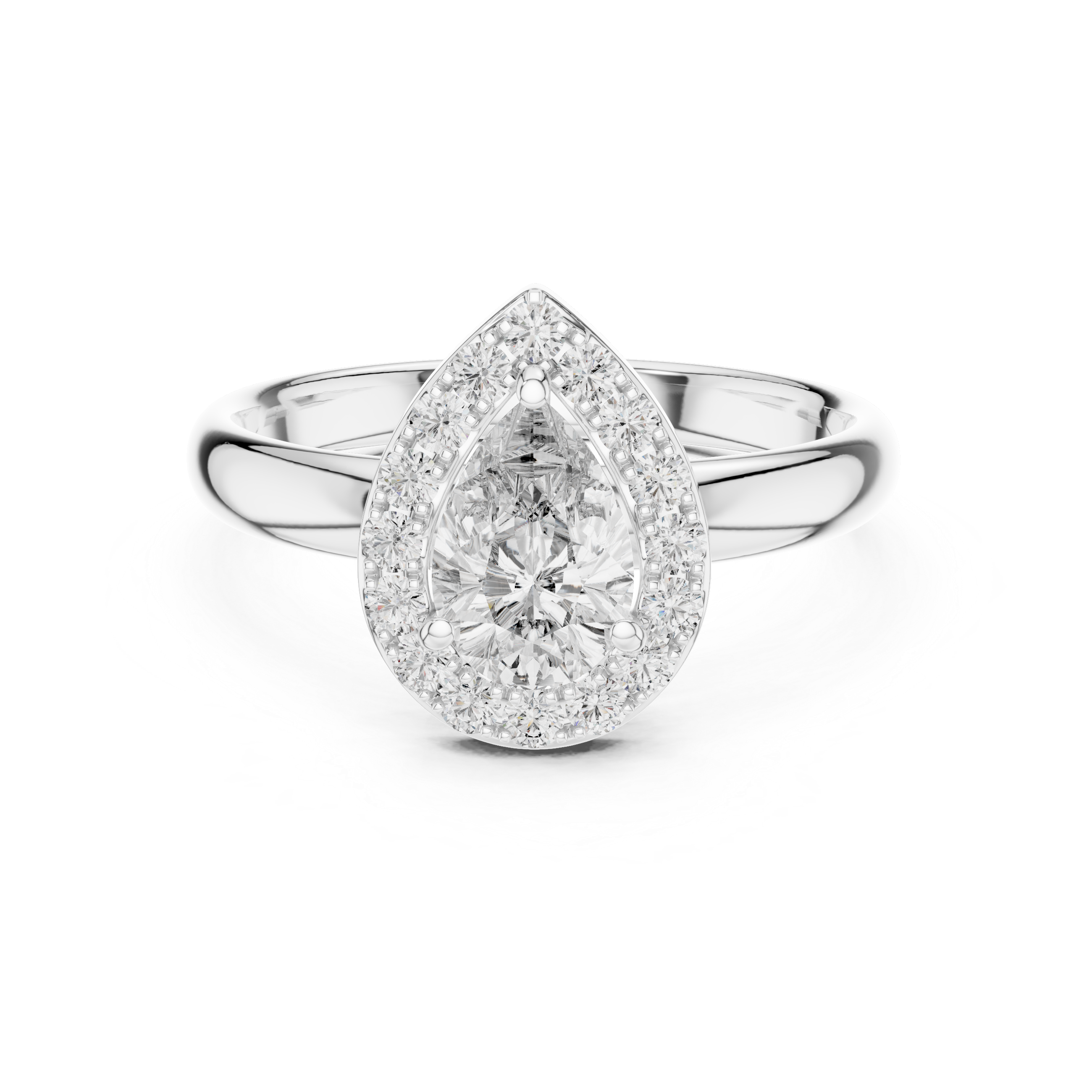 Pear-Cut Halo Engagement Ring with Plain Band