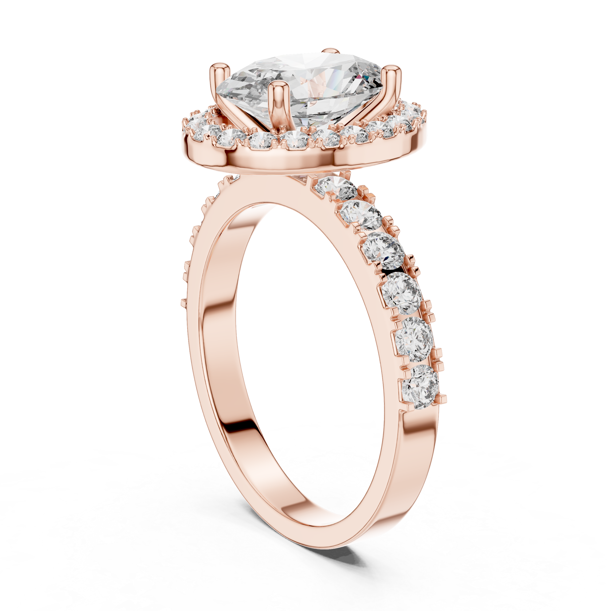 Oval Halo Engagement Ring with Shared-Prong Accent Shank