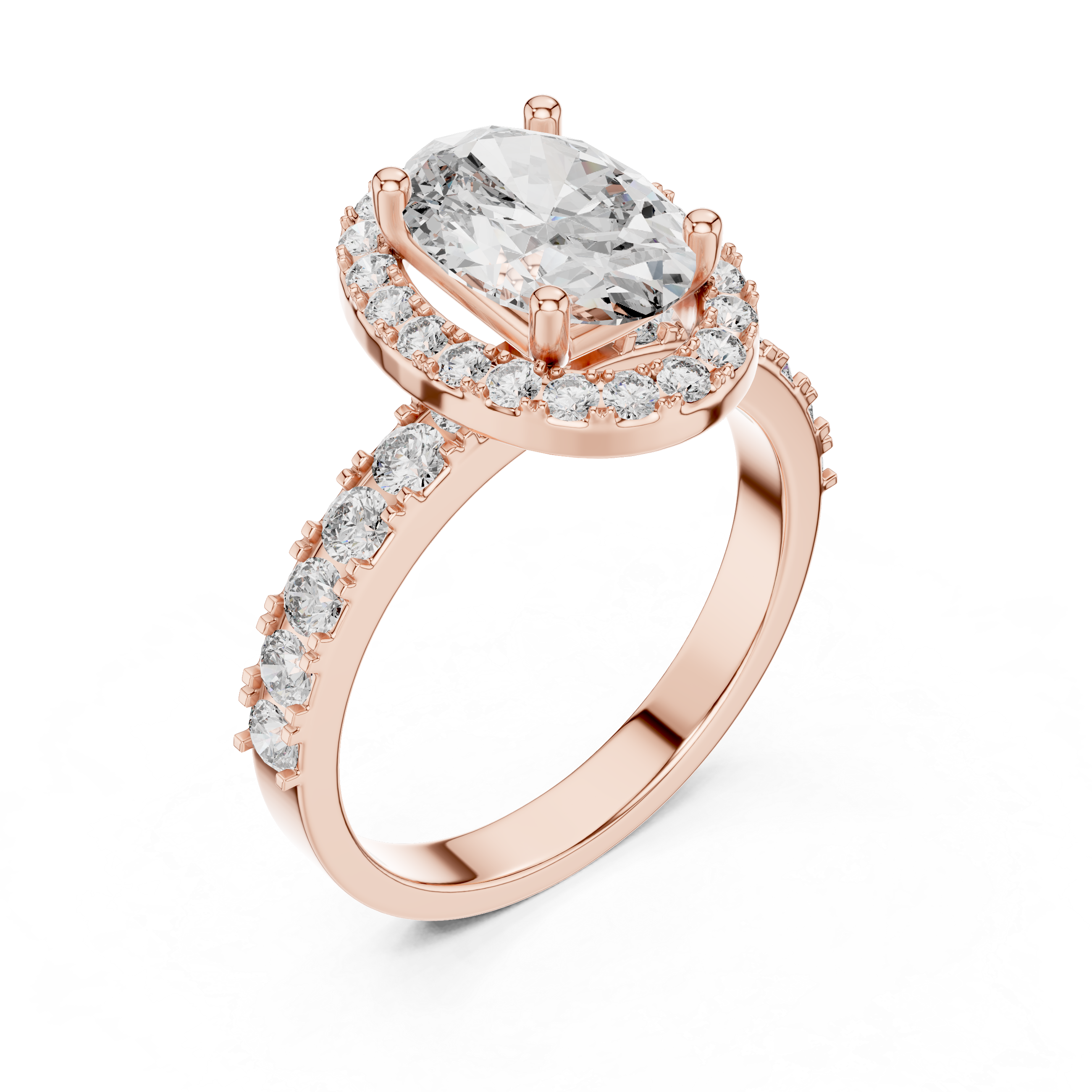 Oval Halo Engagement Ring with Shared-Prong Accent Shank