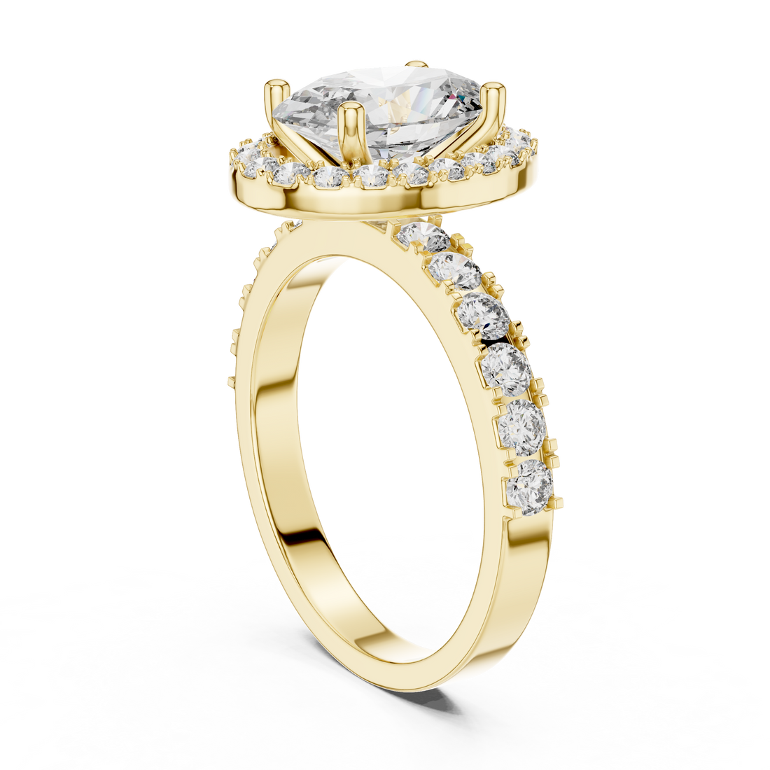 Oval Halo Engagement Ring with Shared-Prong Accent Shank