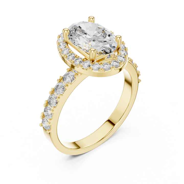Oval Halo Engagement Ring with Shared-Prong Accent Shank