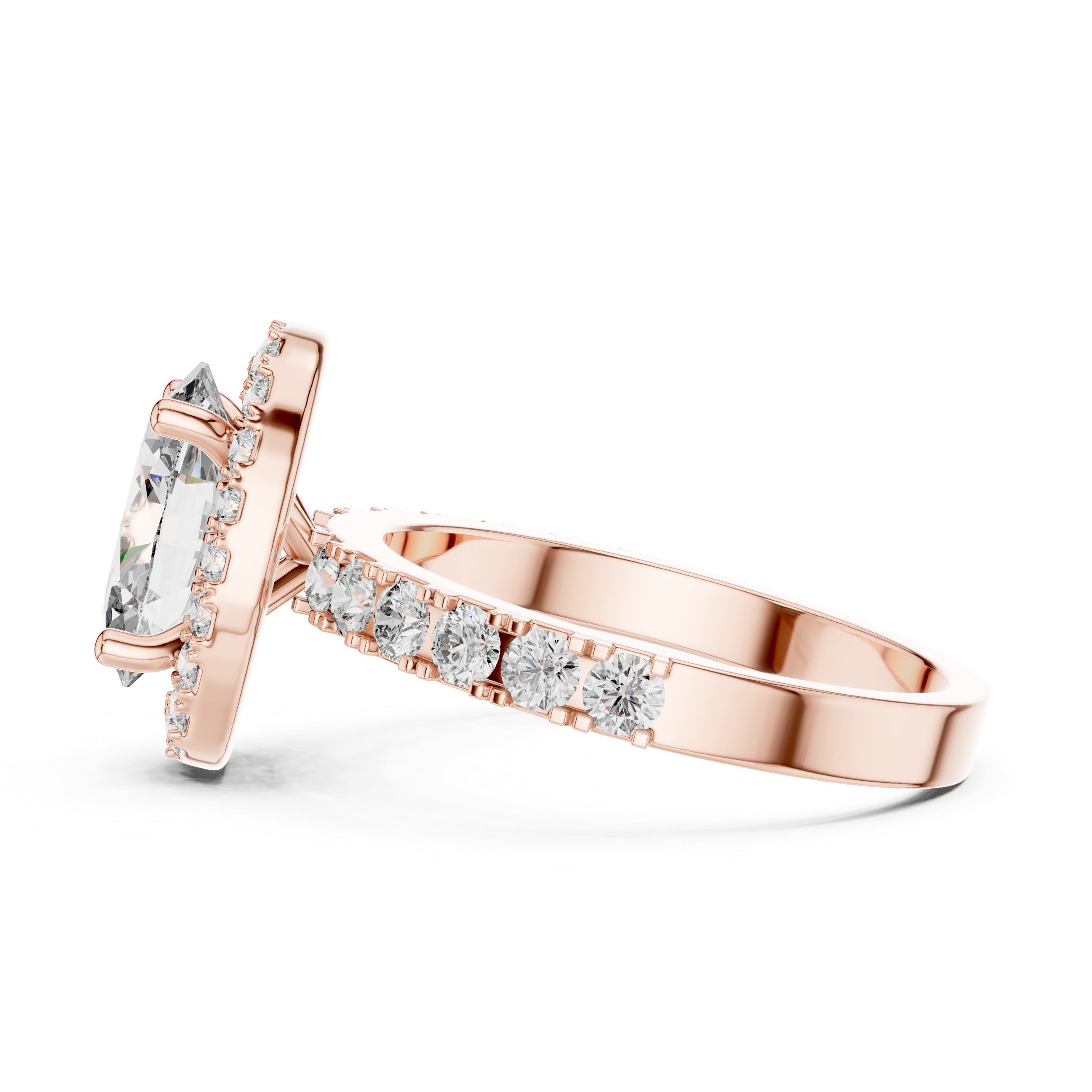 Oval Halo Engagement Ring with Shared-Prong Accent Shank