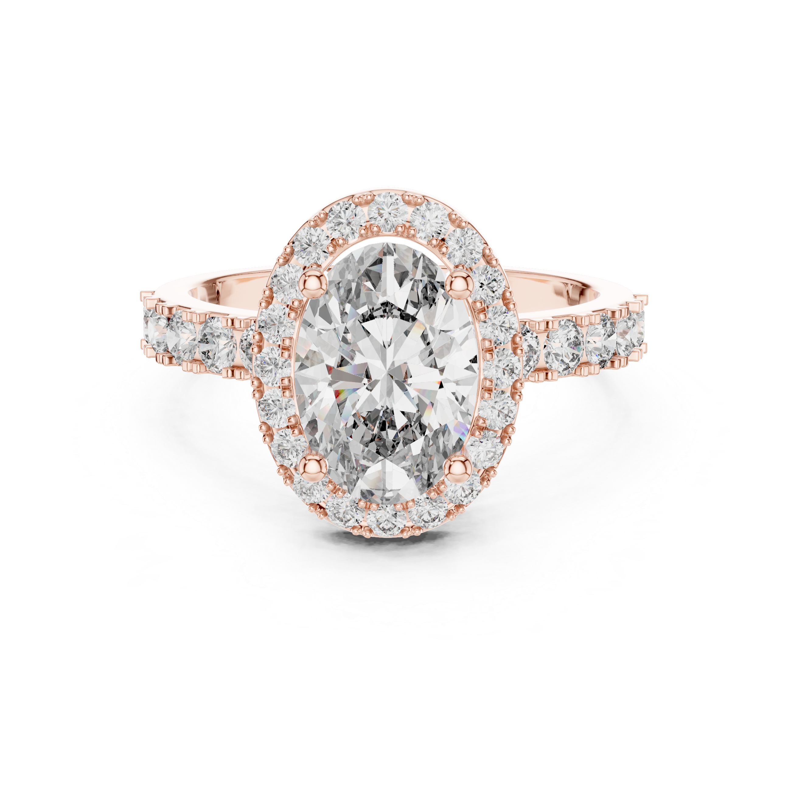 Oval Halo Engagement Ring with Shared-Prong Accent Shank