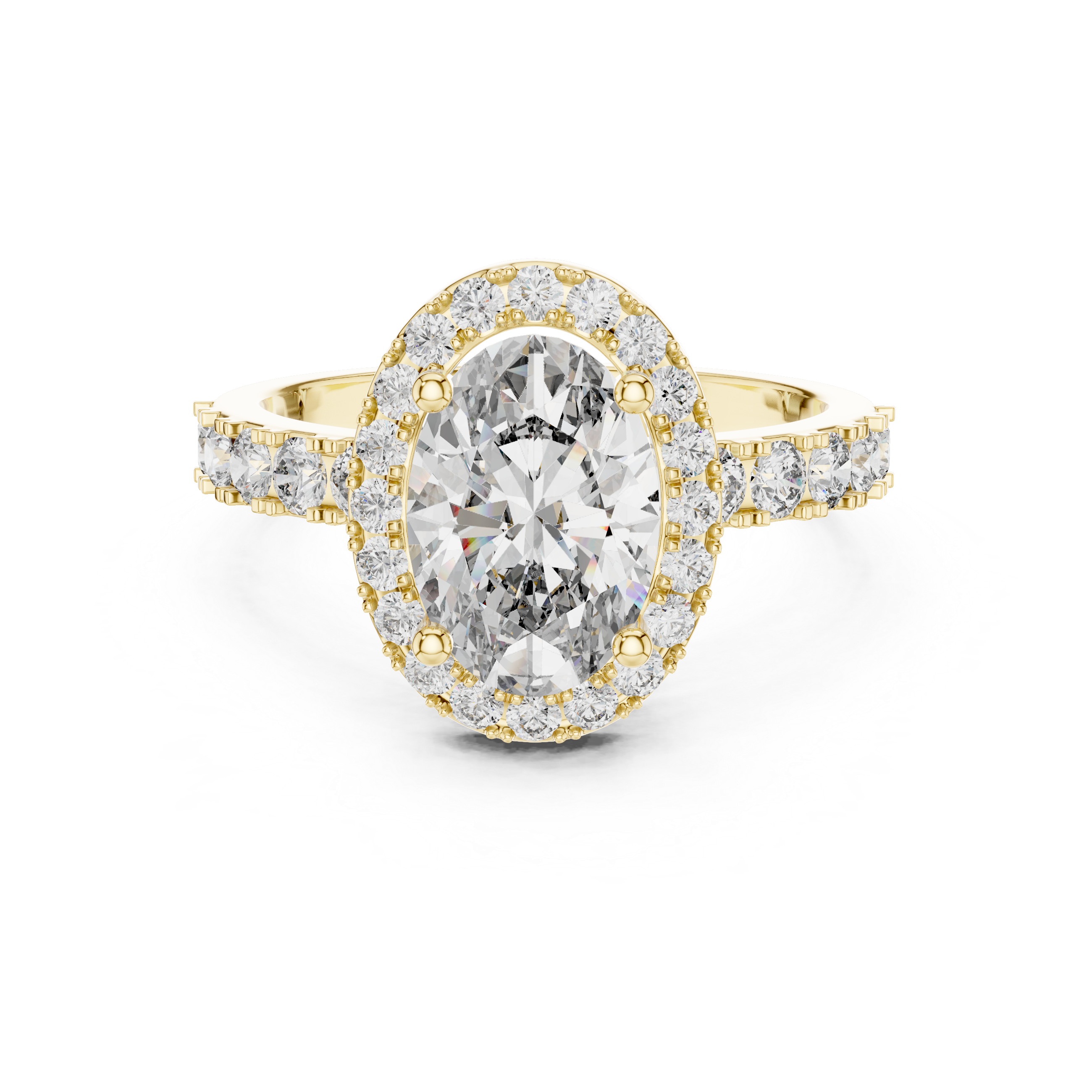 Oval Halo Engagement Ring with Shared-Prong Accent Shank