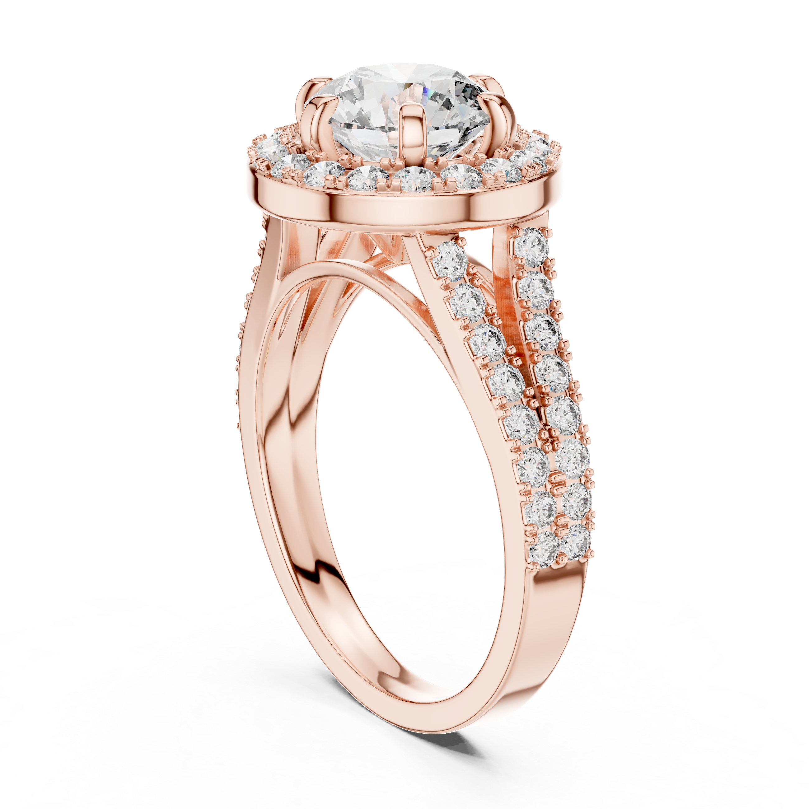 Round Halo Engagement Ring with Split Pave Shank