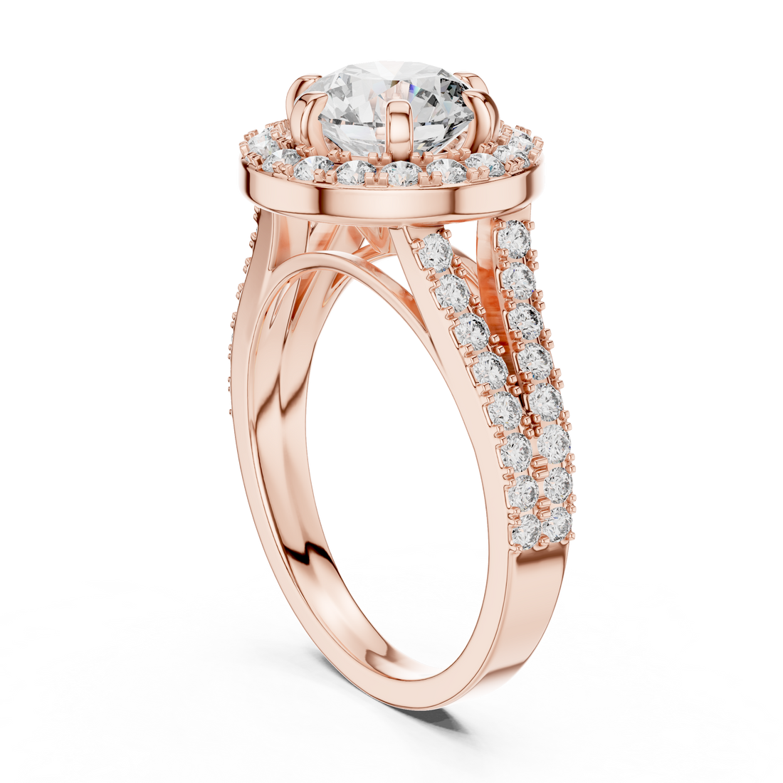Round Halo Engagement Ring with Split Pave Shank