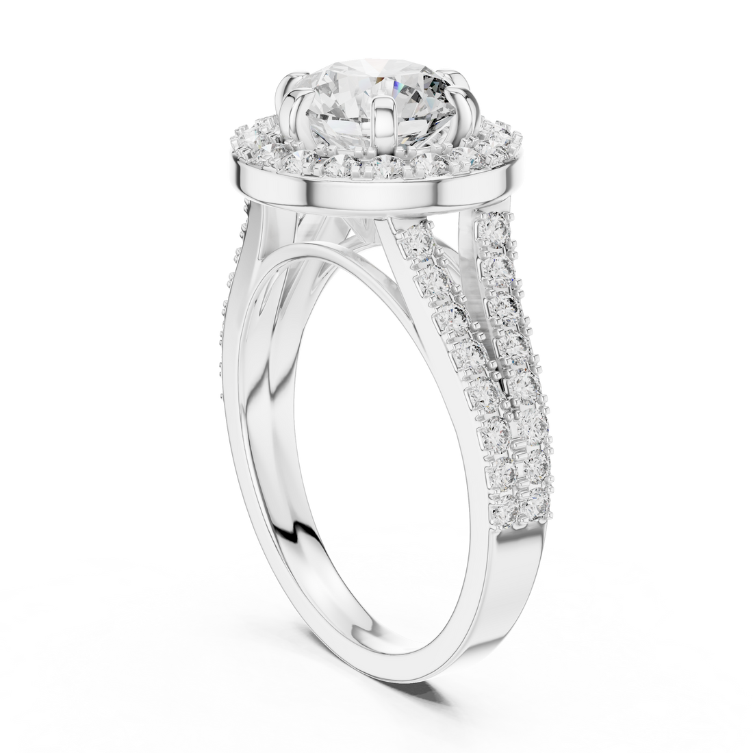 Round Halo Engagement Ring with Split Pave Shank