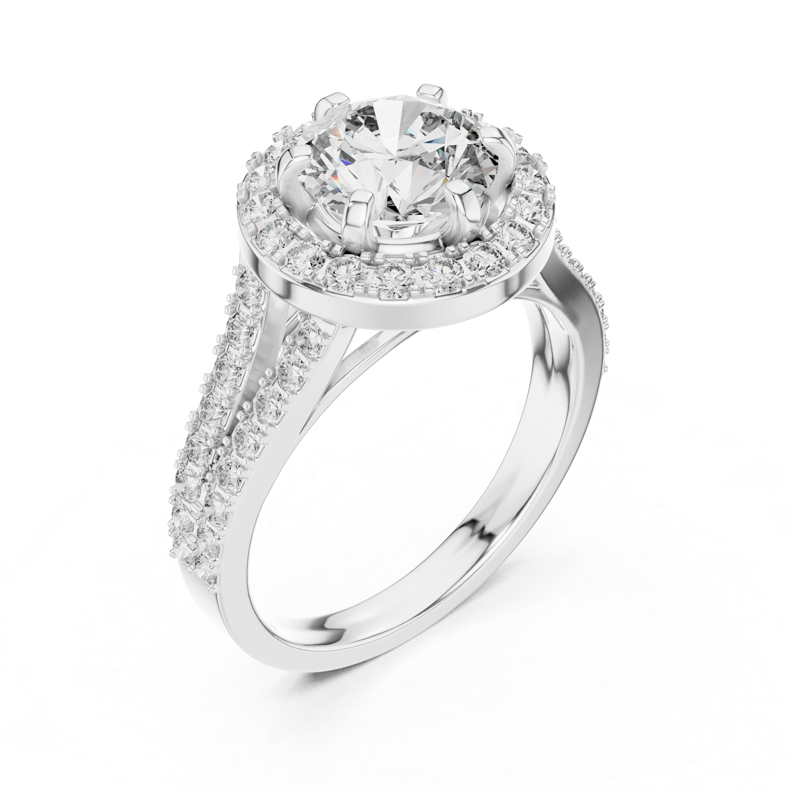 Round Halo Engagement Ring with Split Pave Shank