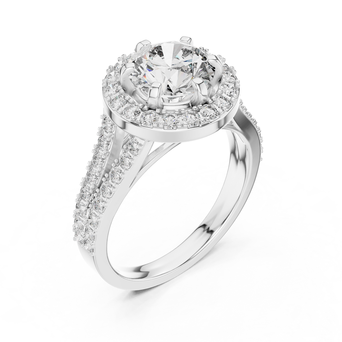 Round Halo Engagement Ring with Split Pave Shank