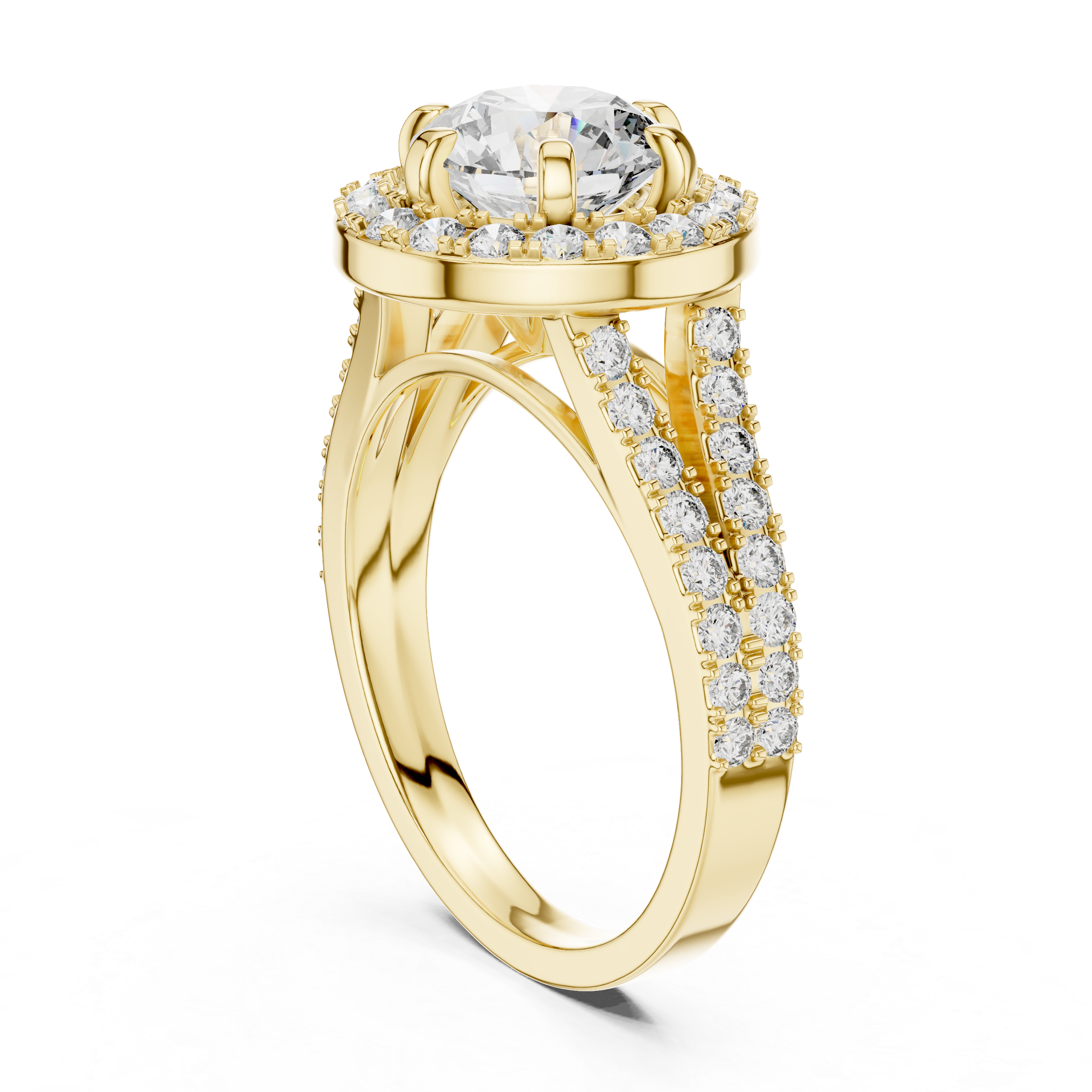 Round Halo Engagement Ring with Split Pave Shank