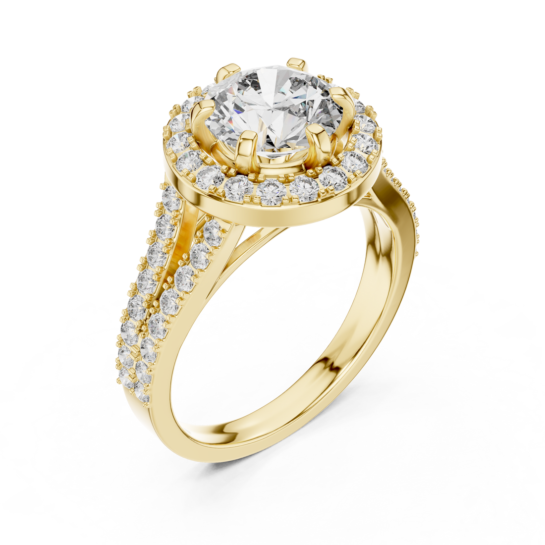 Round Halo Engagement Ring with Split Pave Shank