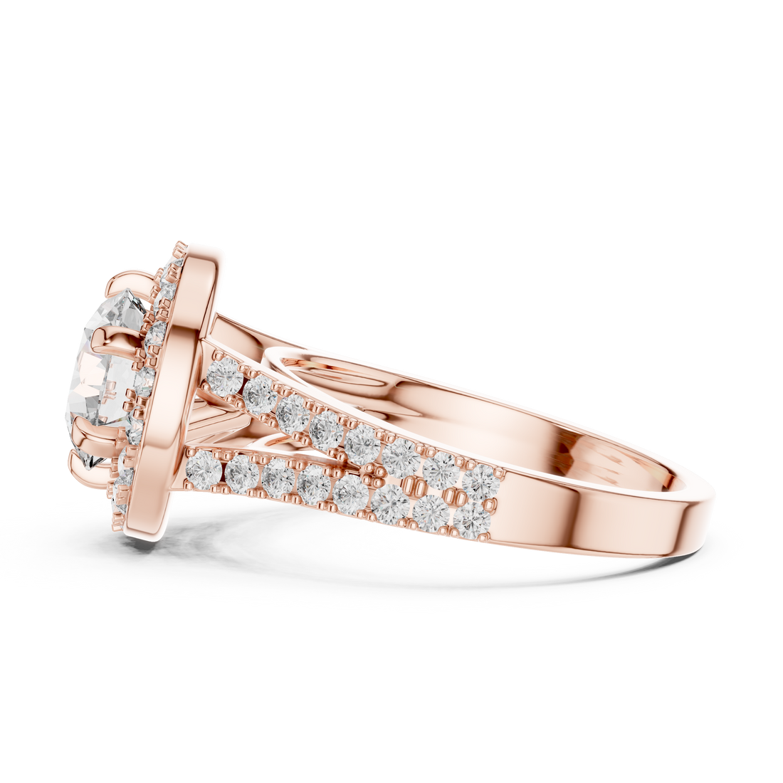 Round Halo Engagement Ring with Split Pave Shank
