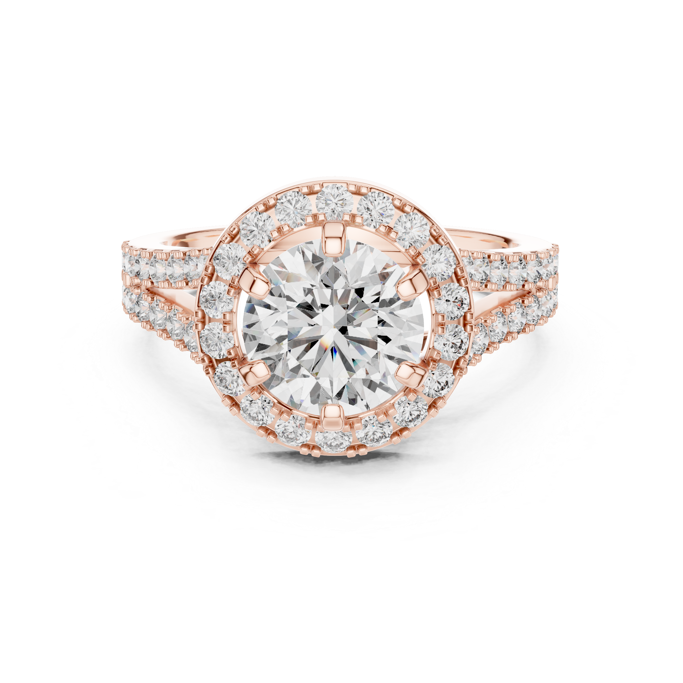 Round Halo Engagement Ring with Split Pave Shank