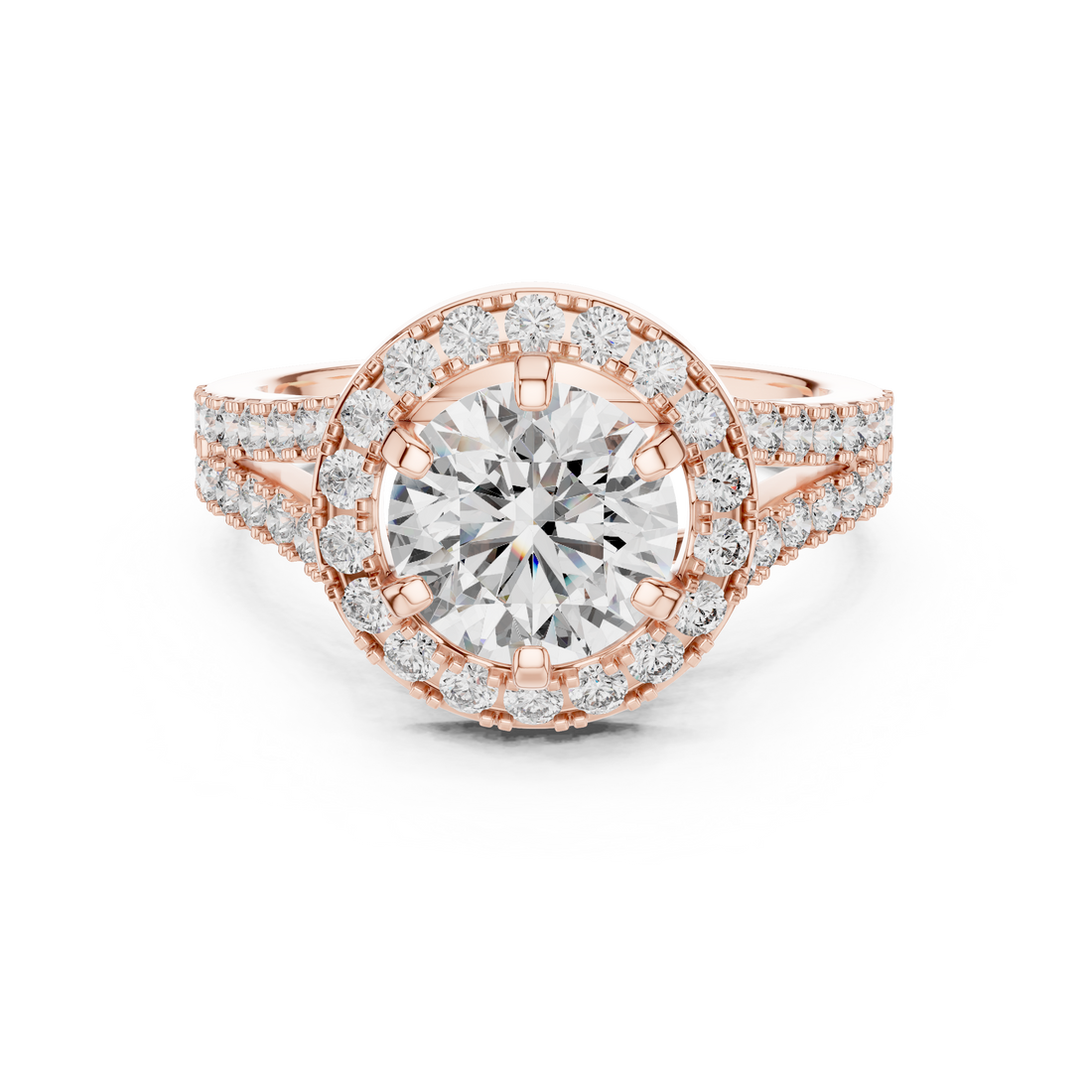 Round Halo Engagement Ring with Split Pave Shank
