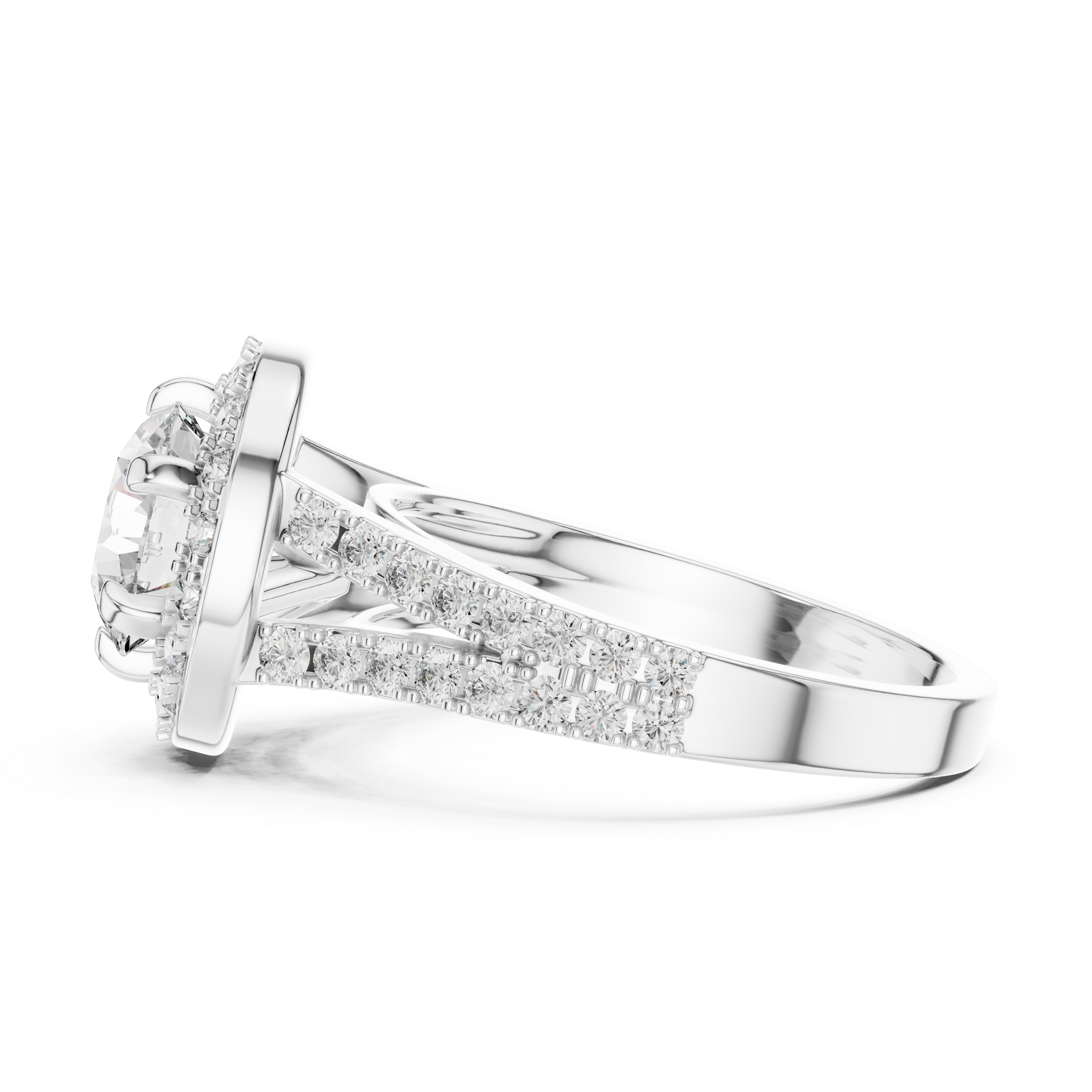 Round Halo Engagement Ring with Split Pave Shank