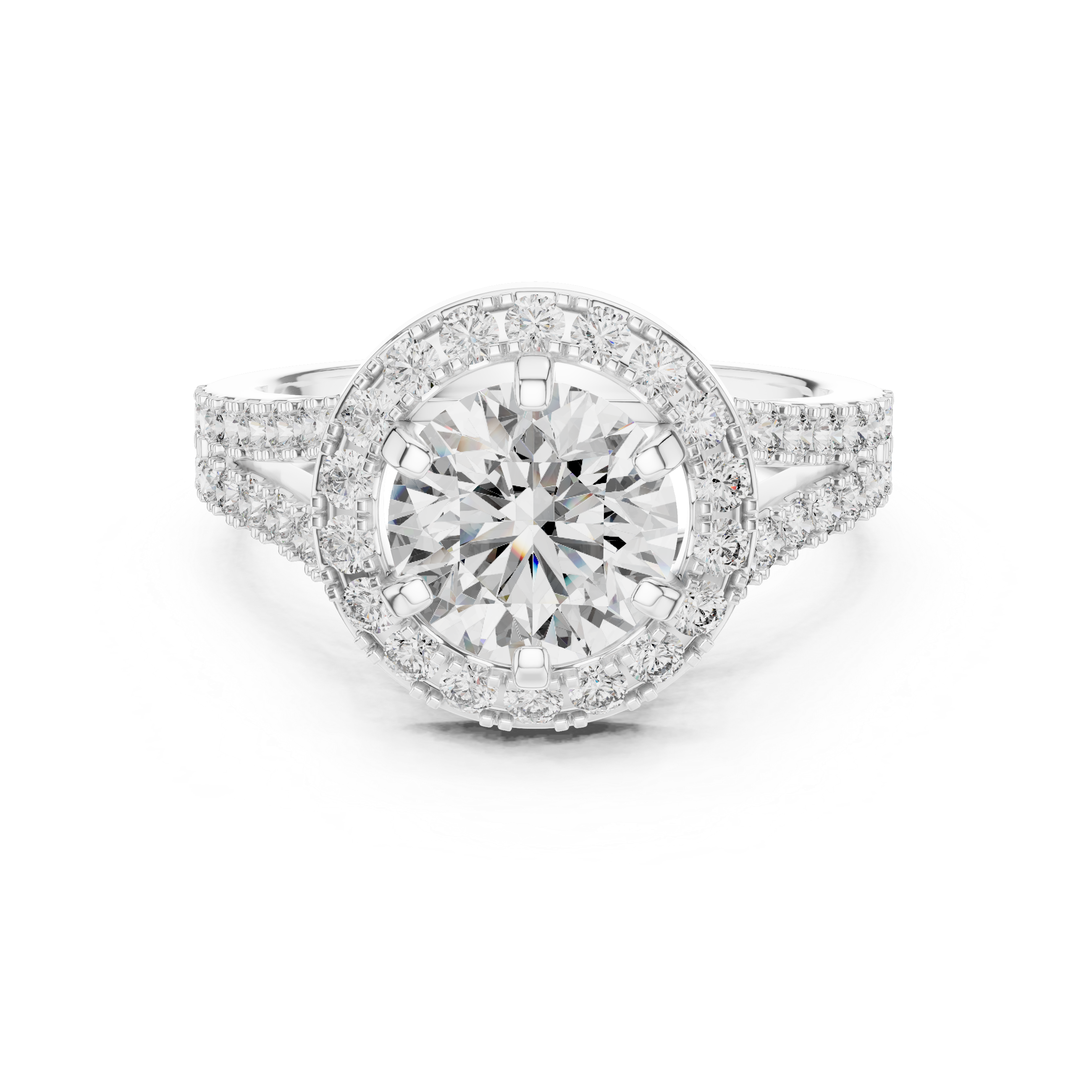 Round Halo Engagement Ring with Split Pave Shank
