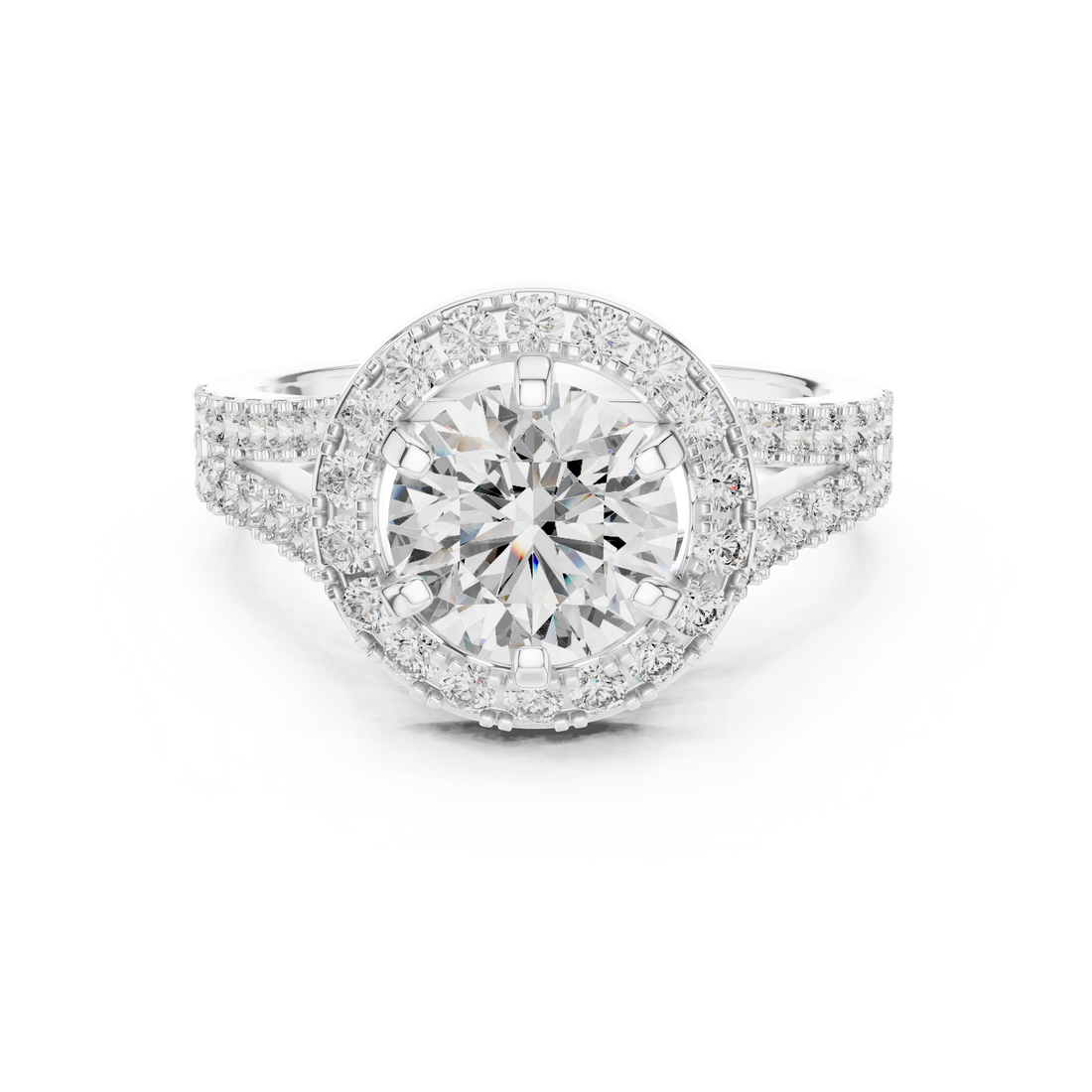 Round Halo Engagement Ring with Split Pave Shank