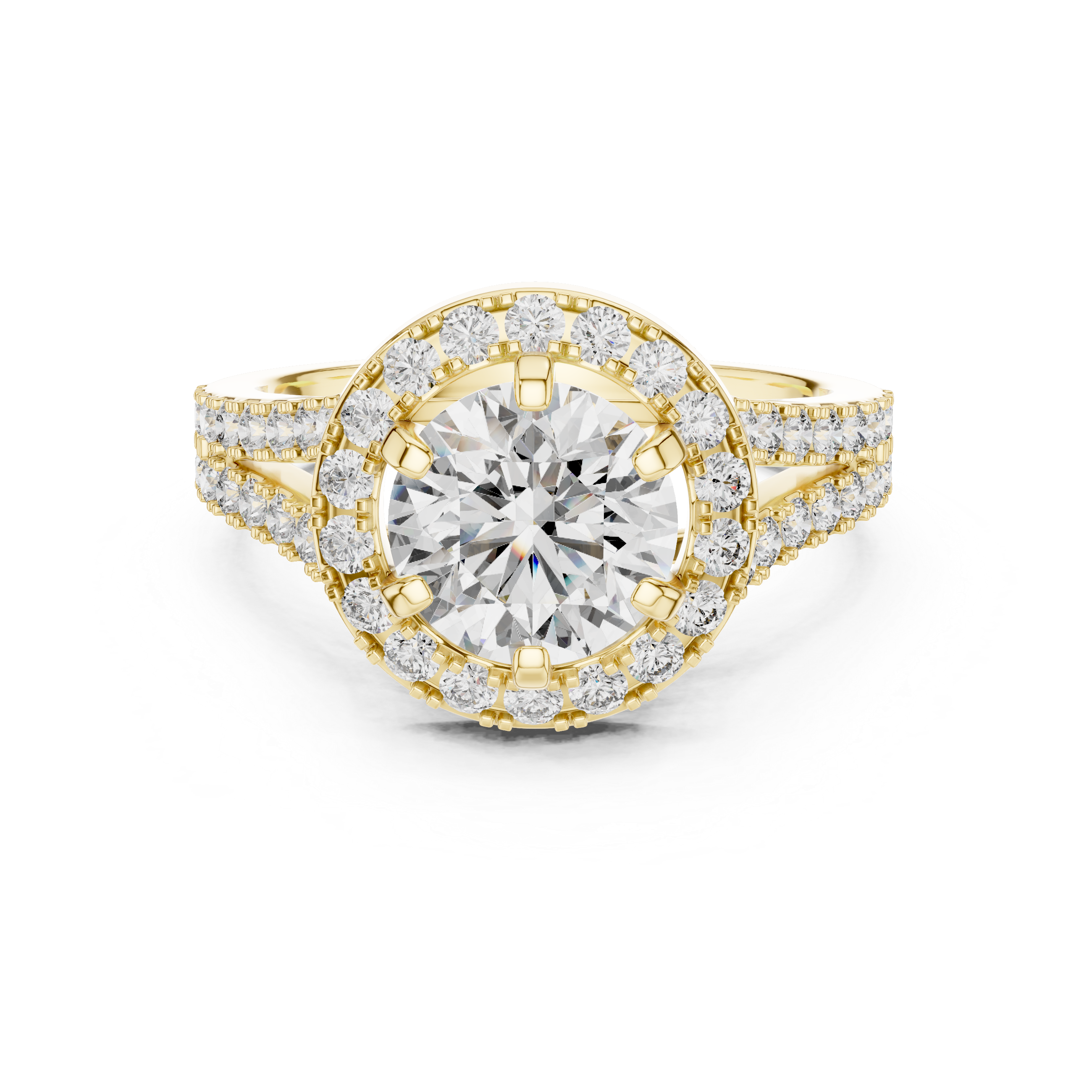 Round Halo Engagement Ring with Split Pave Shank