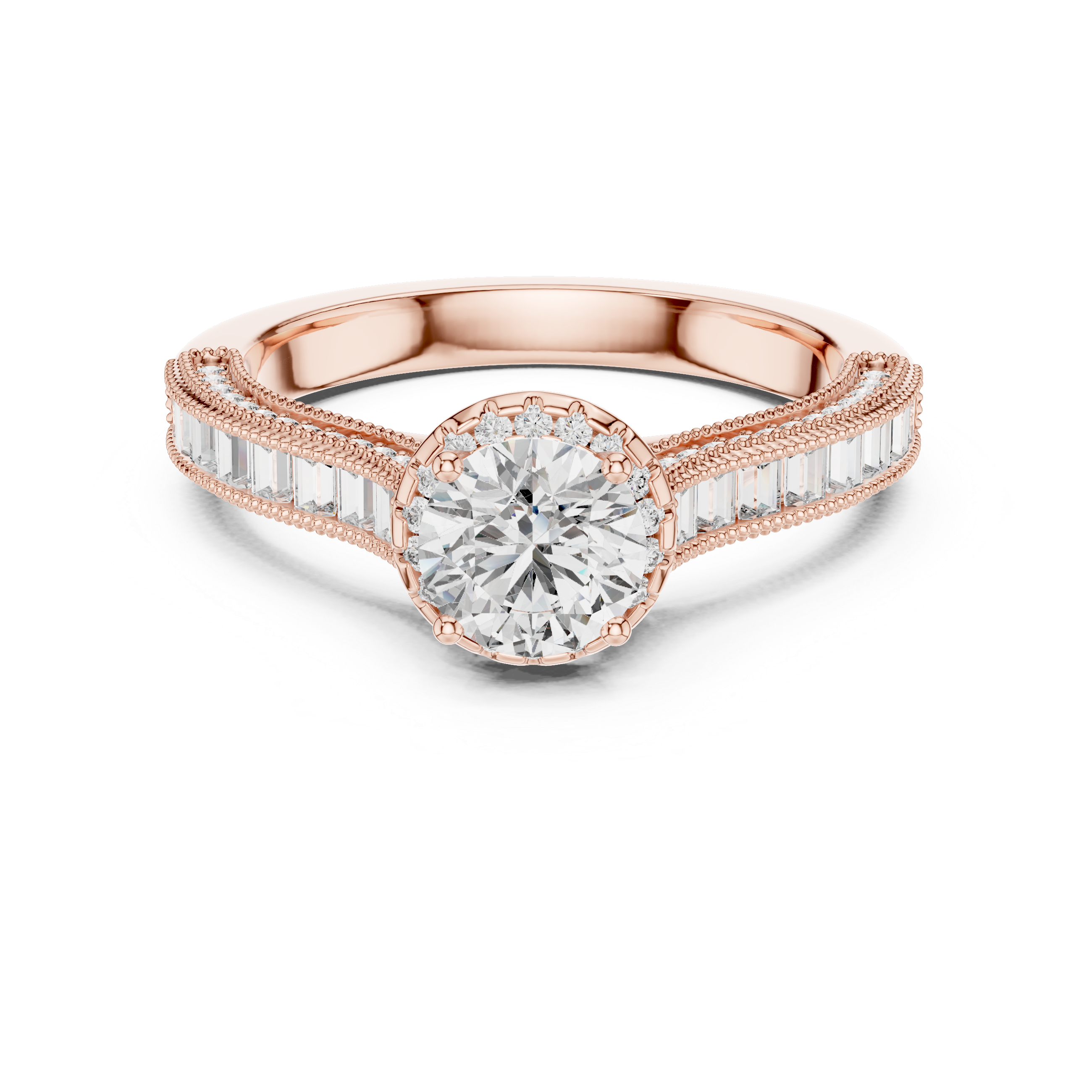 Round Solitaire Engagement Ring with Channel & U-Cut Accent Shank