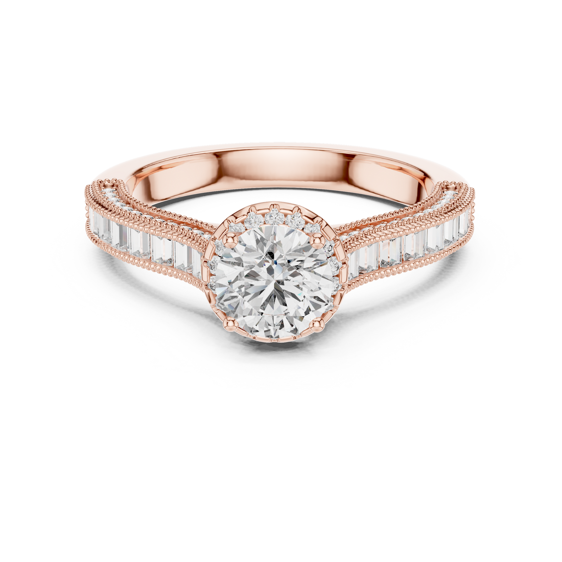 Round Solitaire Engagement Ring with Channel & U-Cut Accent Shank