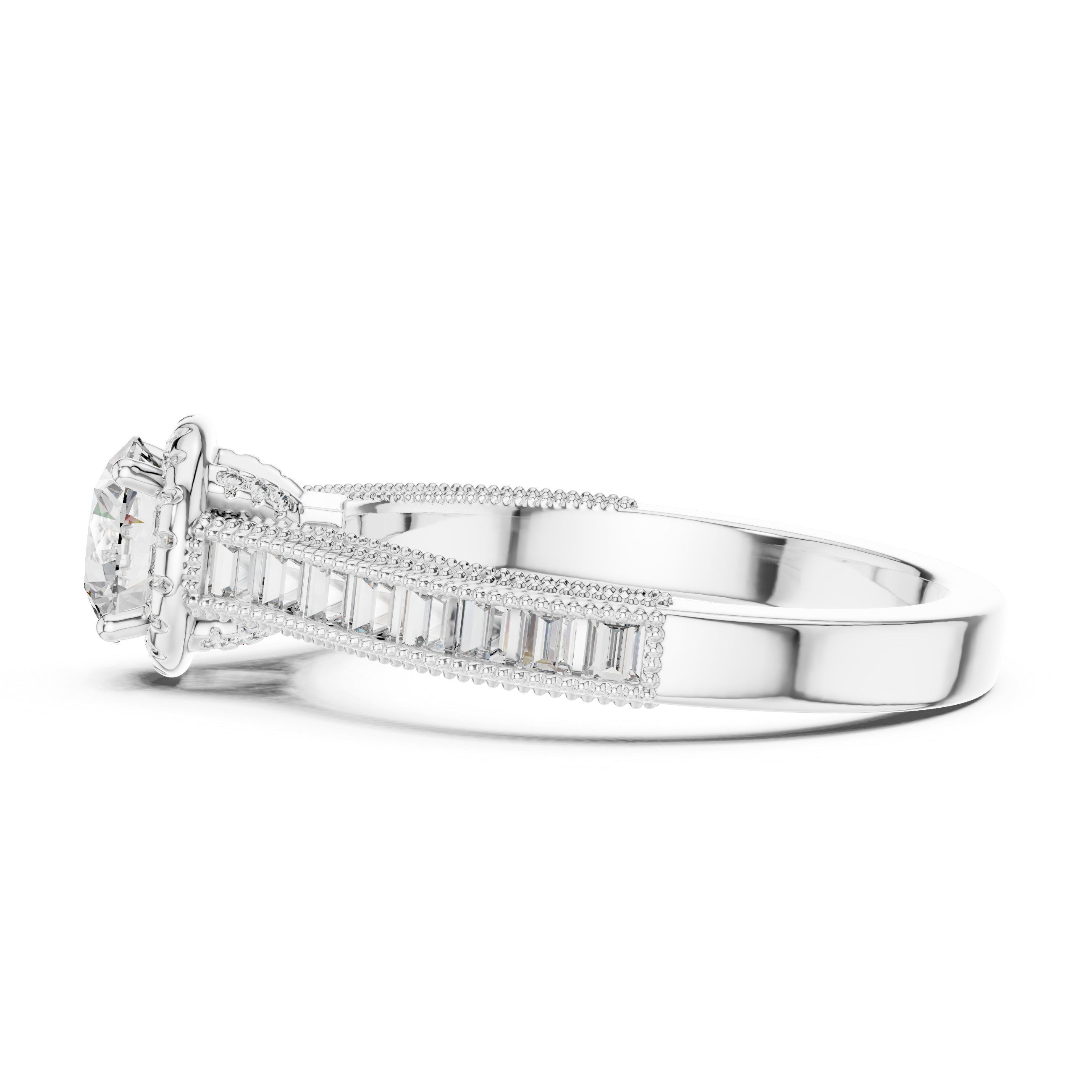 Round Solitaire Engagement Ring with Channel & U-Cut Accent Shank