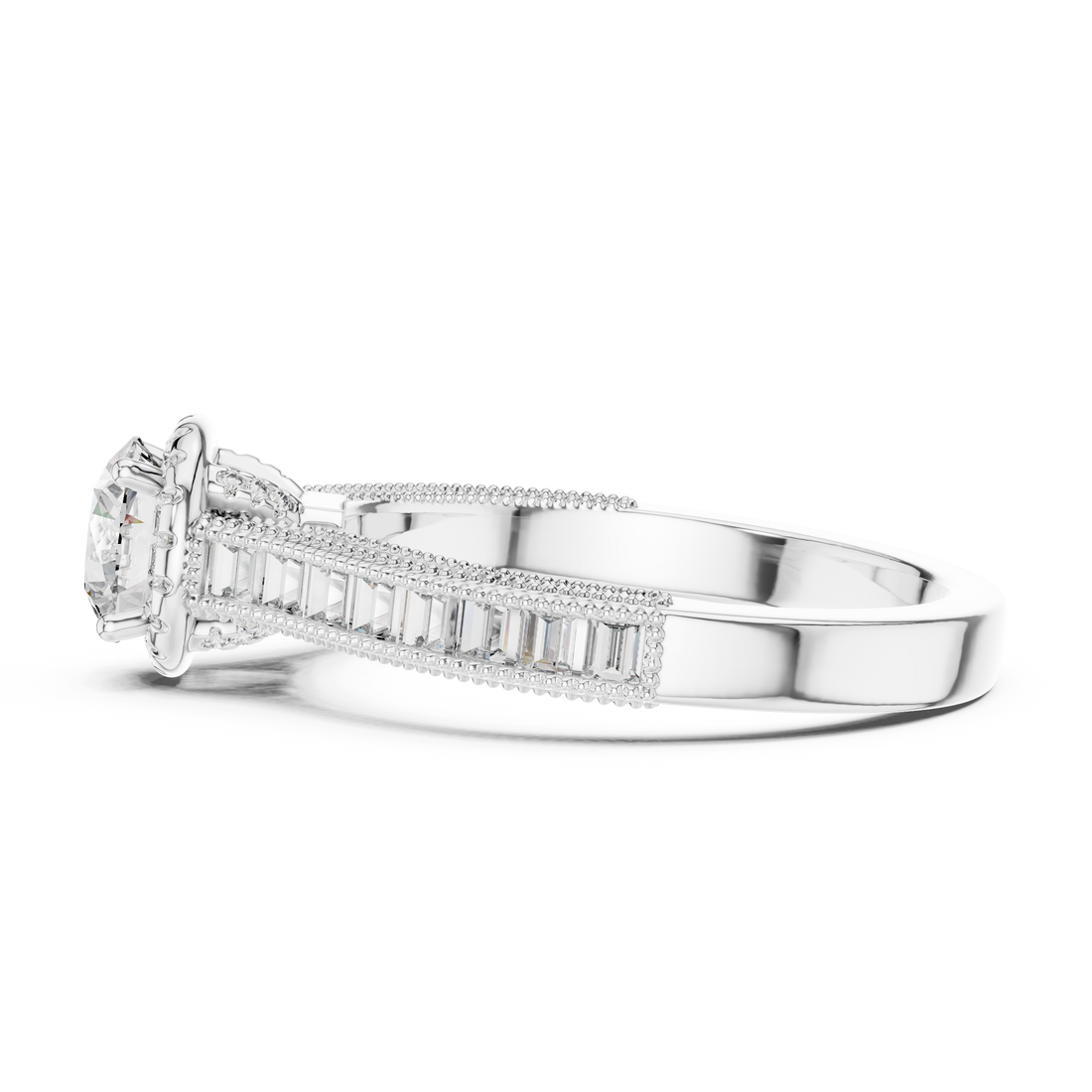 Round Solitaire Engagement Ring with Channel & U-Cut Accent Shank