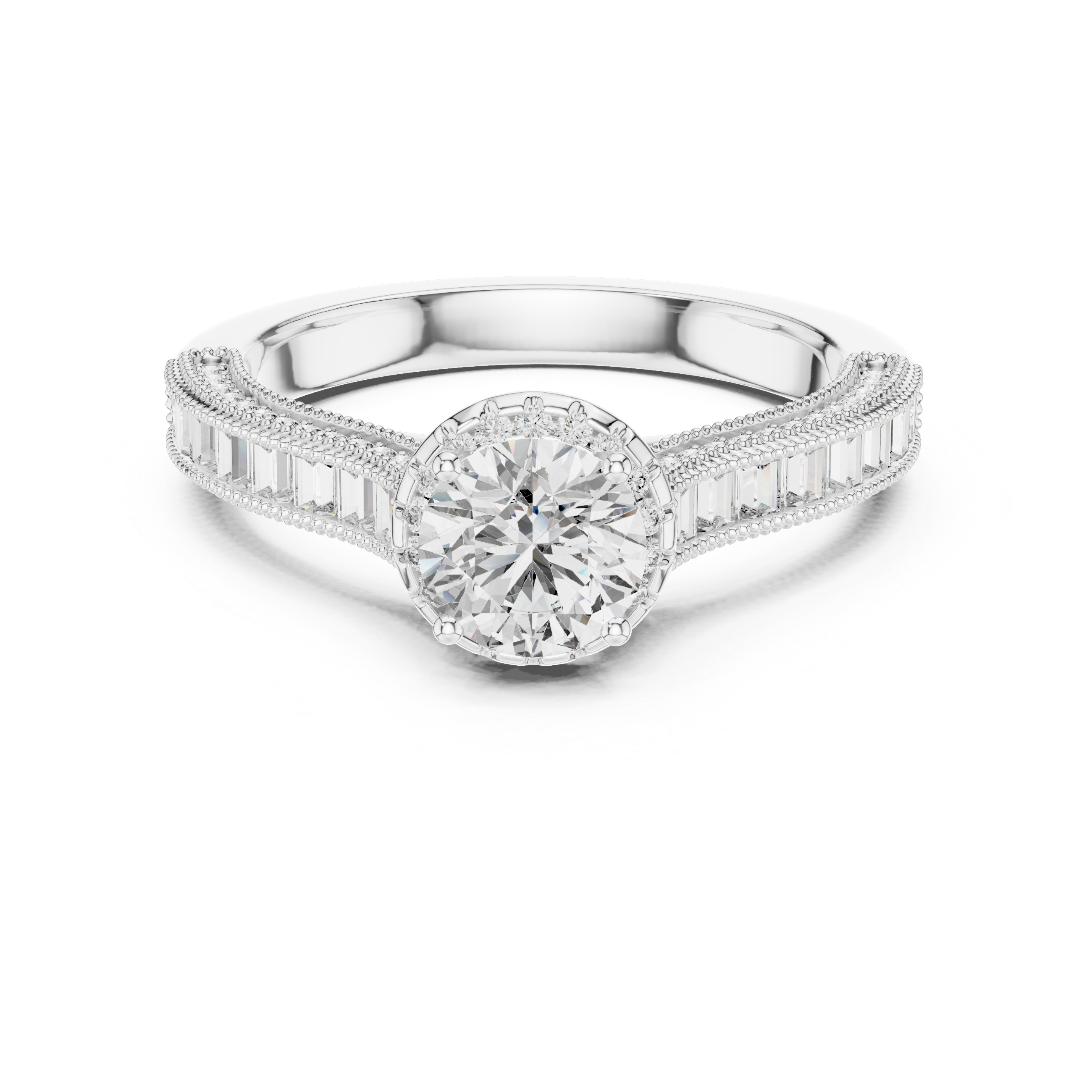 Round Solitaire Engagement Ring with Channel & U-Cut Accent Shank
