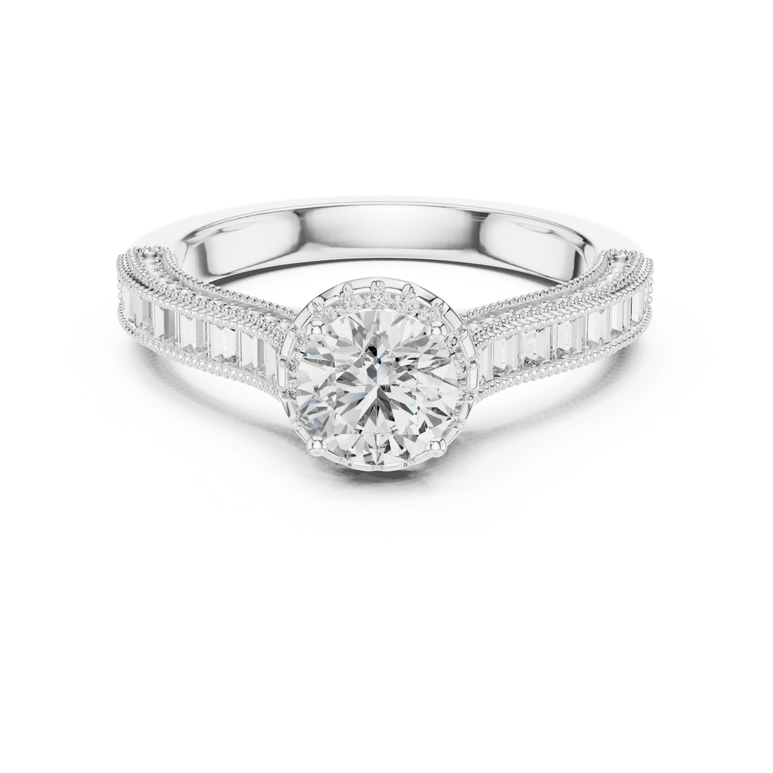 Round Solitaire Engagement Ring with Channel & U-Cut Accent Shank