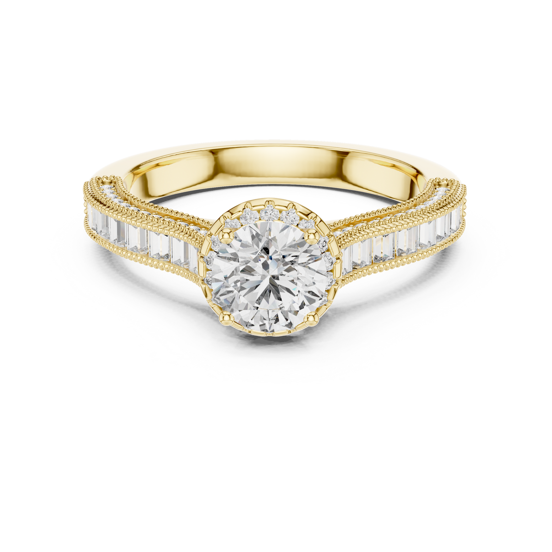 Round Solitaire Engagement Ring with Channel & U-Cut Accent Shank