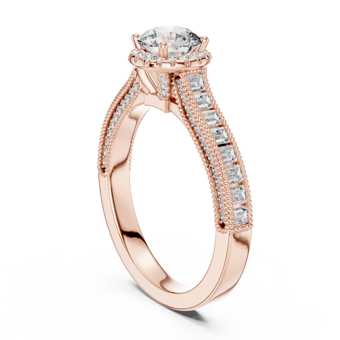 Round Solitaire Engagement Ring with Channel & U-Cut Accent Shank