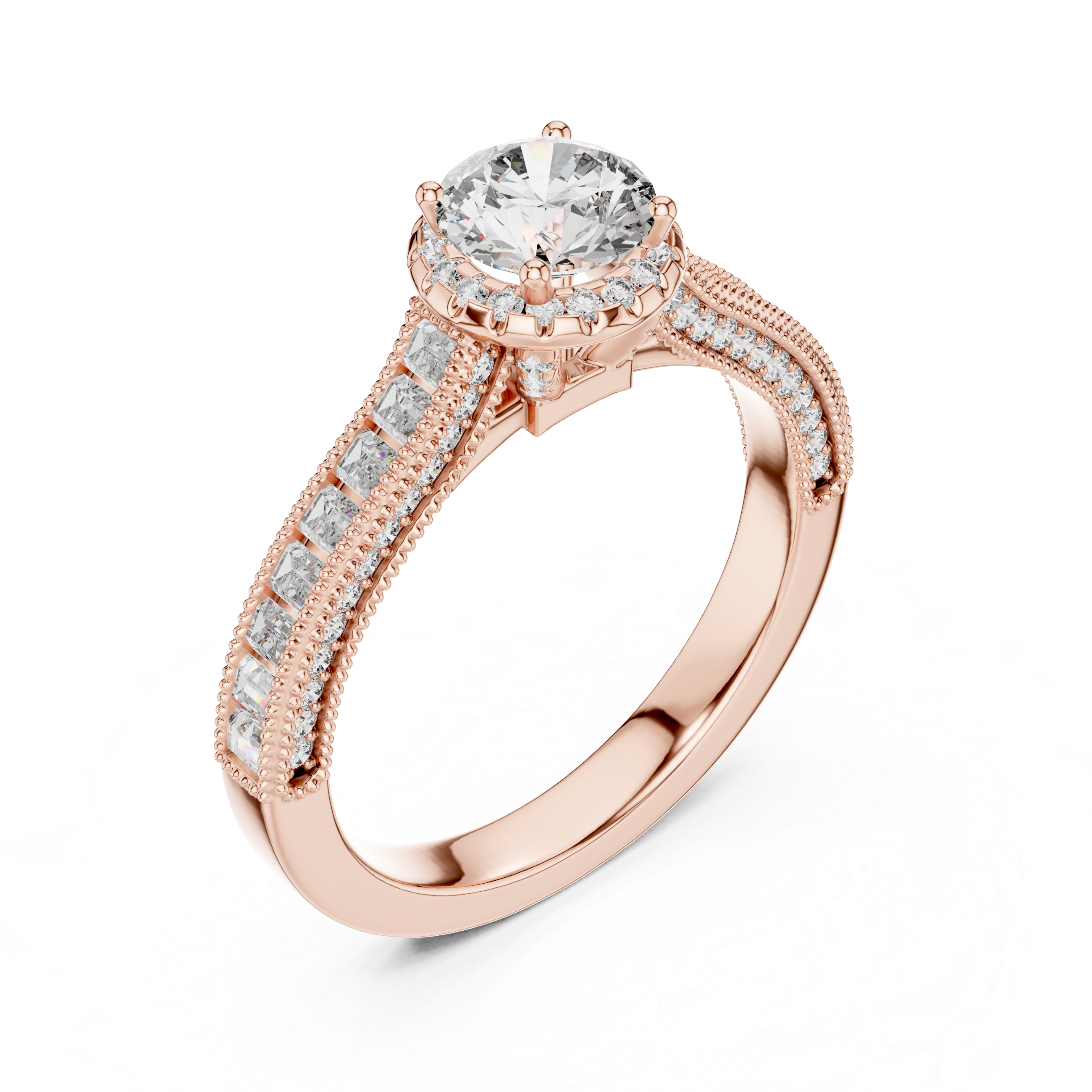 Round Solitaire Engagement Ring with Channel & U-Cut Accent Shank