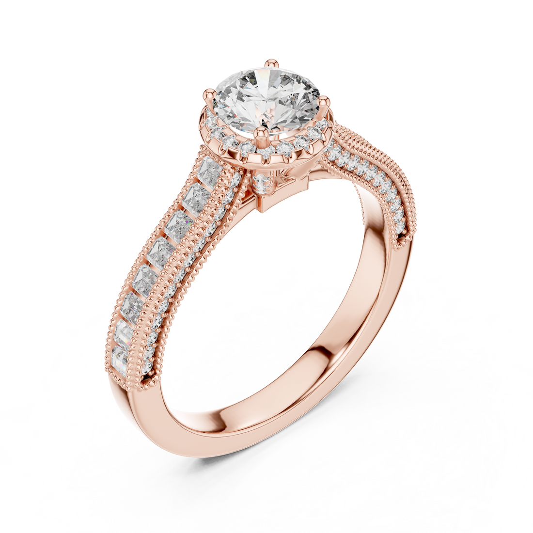 Round Solitaire Engagement Ring with Channel & U-Cut Accent Shank