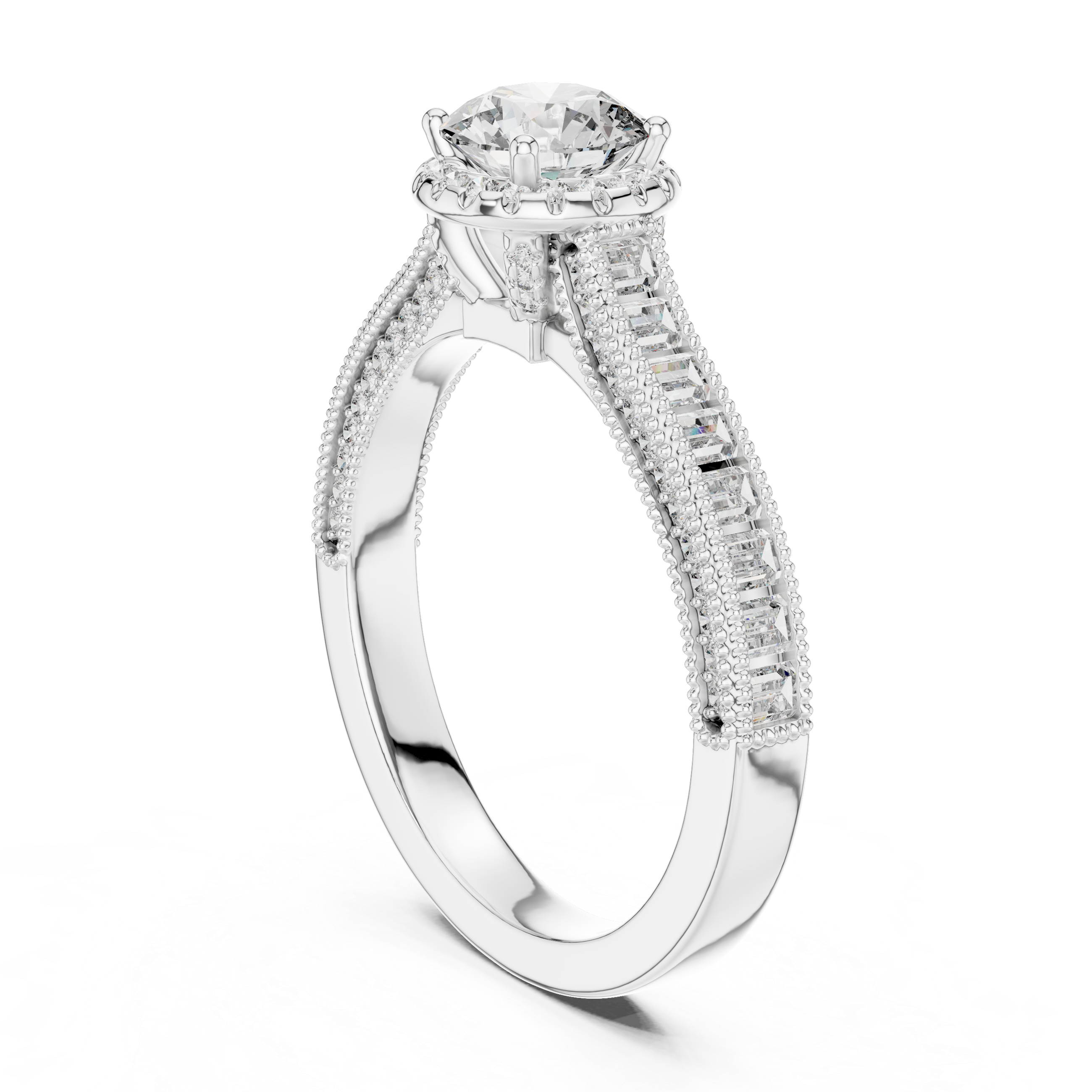 Round Solitaire Engagement Ring with Channel & U-Cut Accent Shank