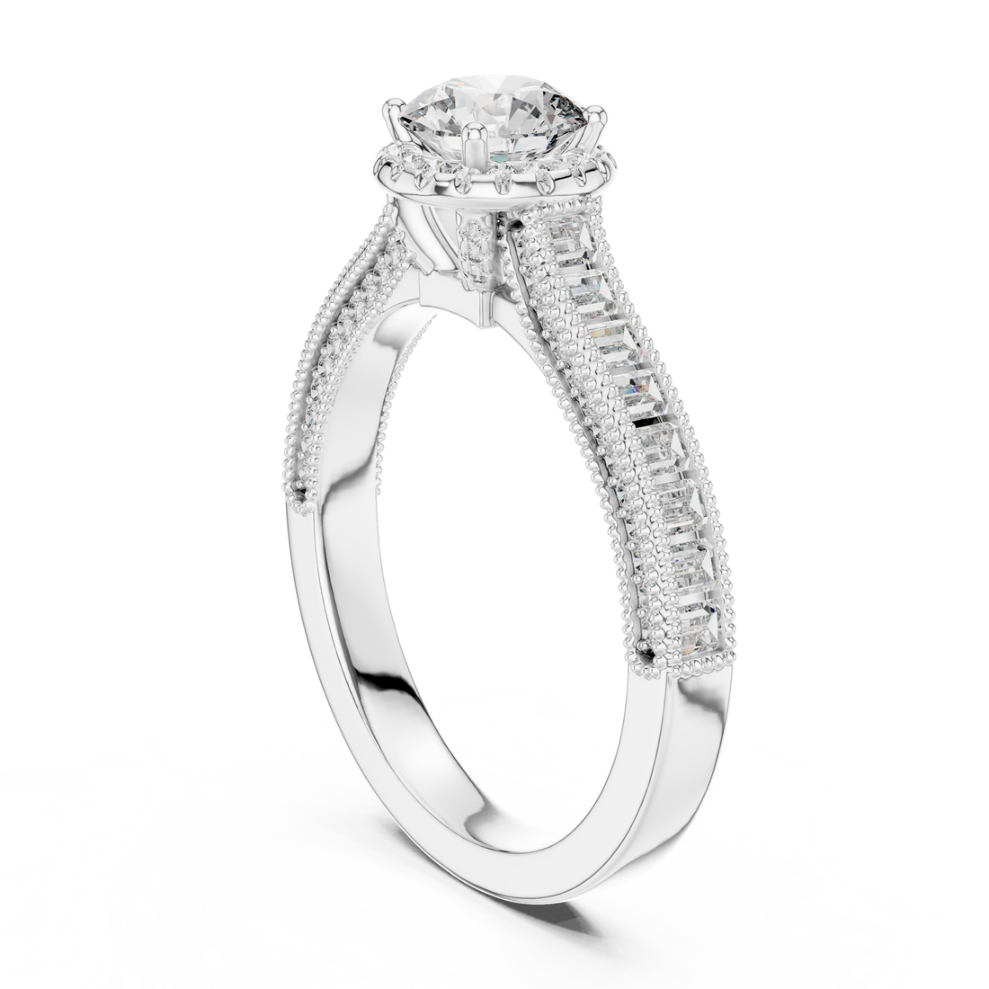 Round Solitaire Engagement Ring with Channel & U-Cut Accent Shank