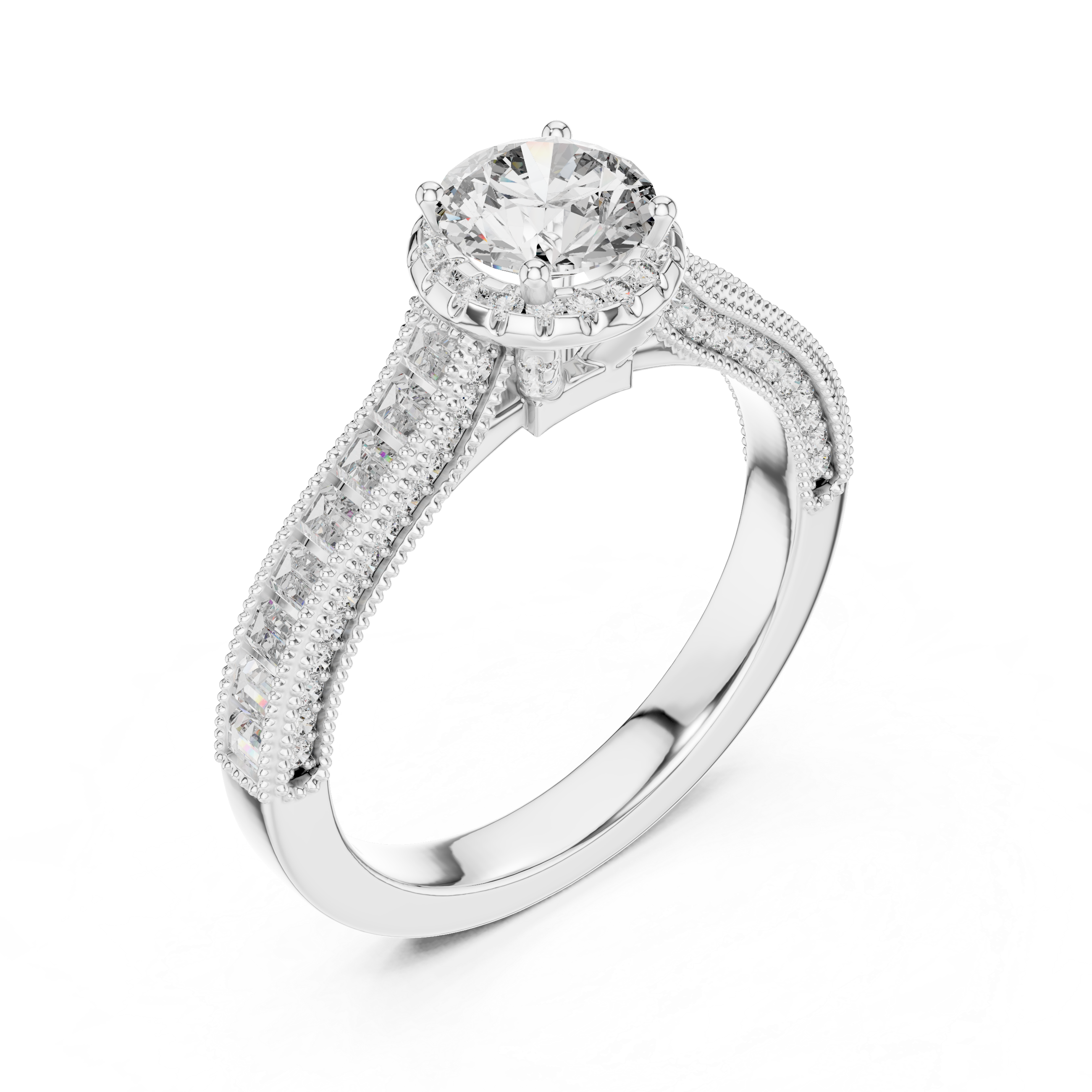 Round Solitaire Engagement Ring with Channel & U-Cut Accent Shank