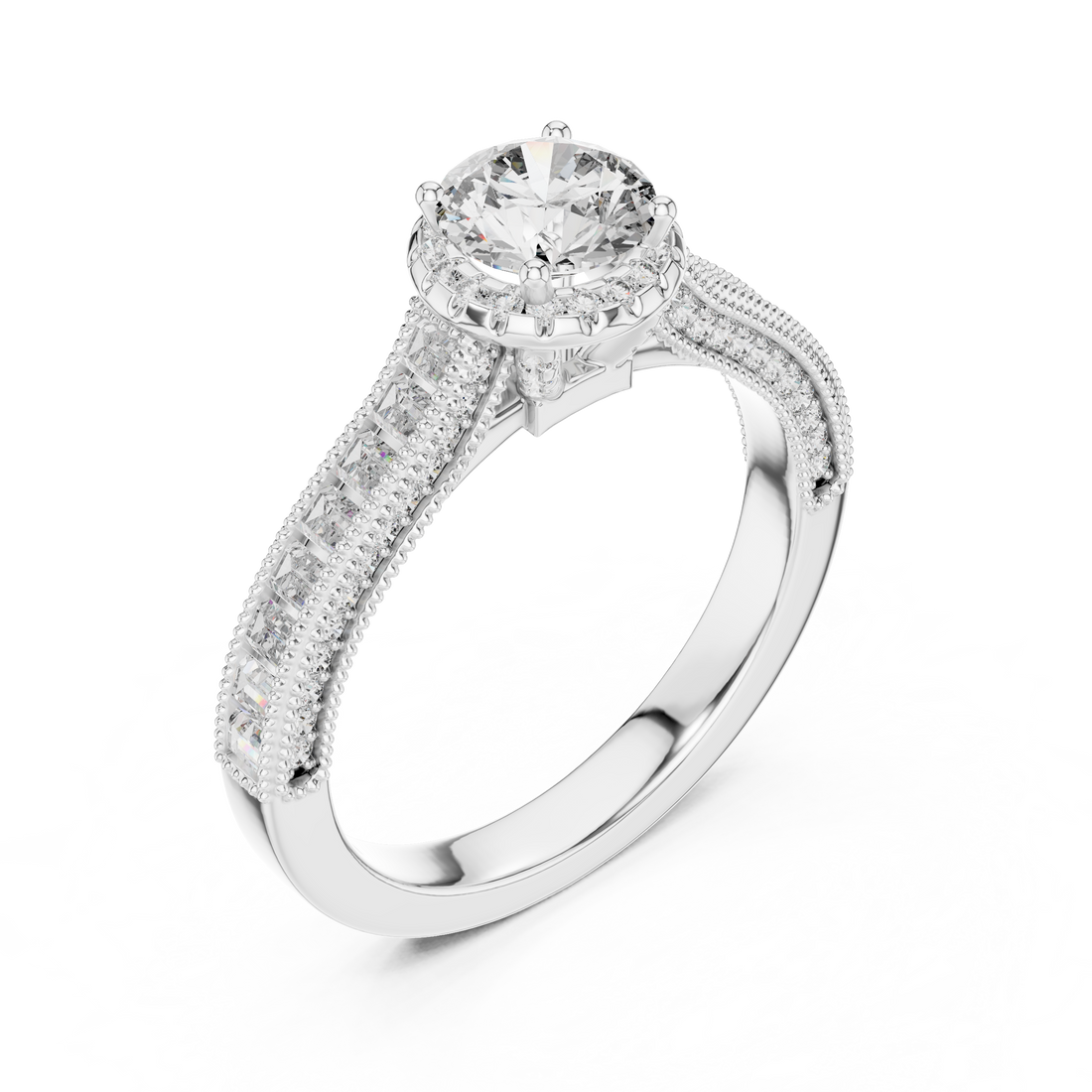 Round Solitaire Engagement Ring with Channel & U-Cut Accent Shank